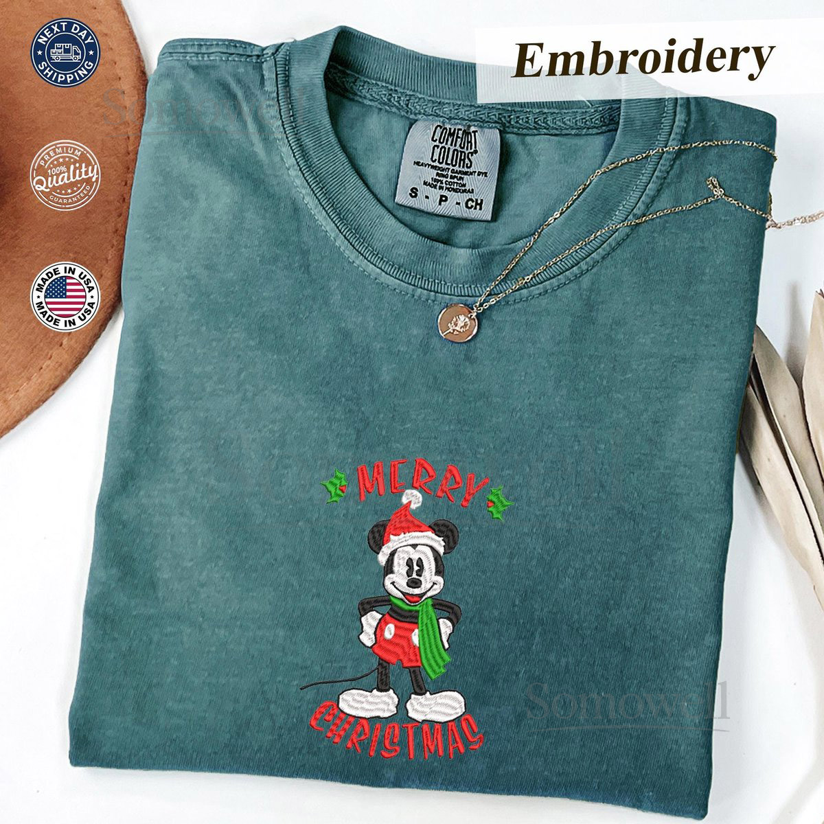 Mickey Merry Christmas Comfort Colors Tee Embroidered Shirt Christmas Shirt Gift For Her Christmas Gift Mickey Shirt Embroidered Gift_144
