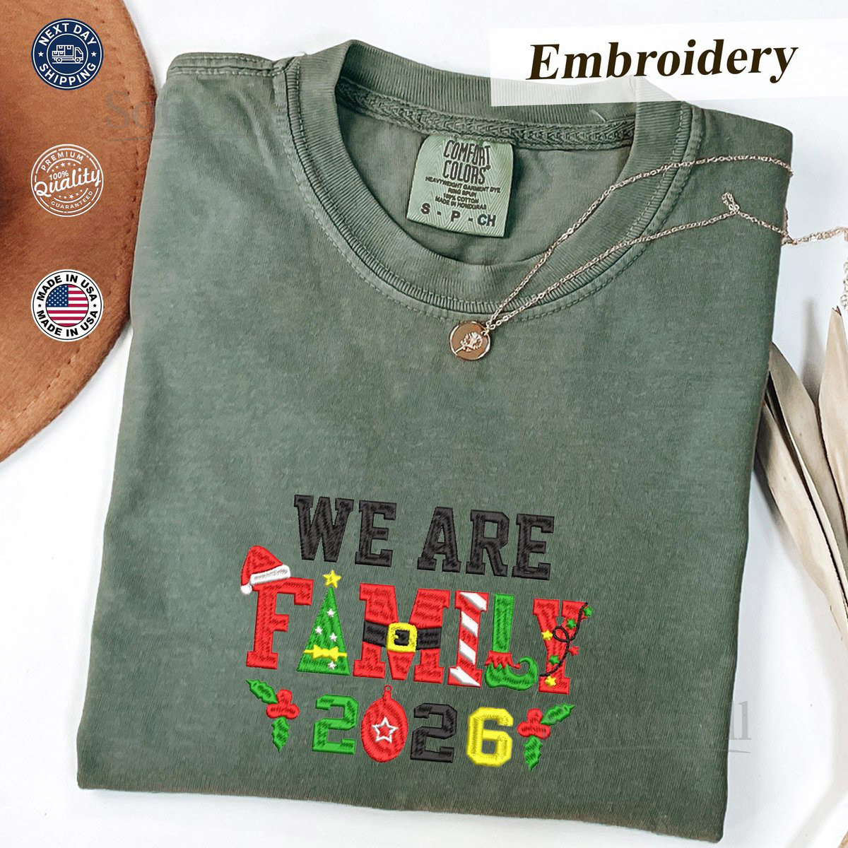 Christmas We Are Family Comfort Colors Tee Embroidered Shirt Gift Christmas Shirt Christmas Gift Family Trip Shirt Embroidered Gift_15