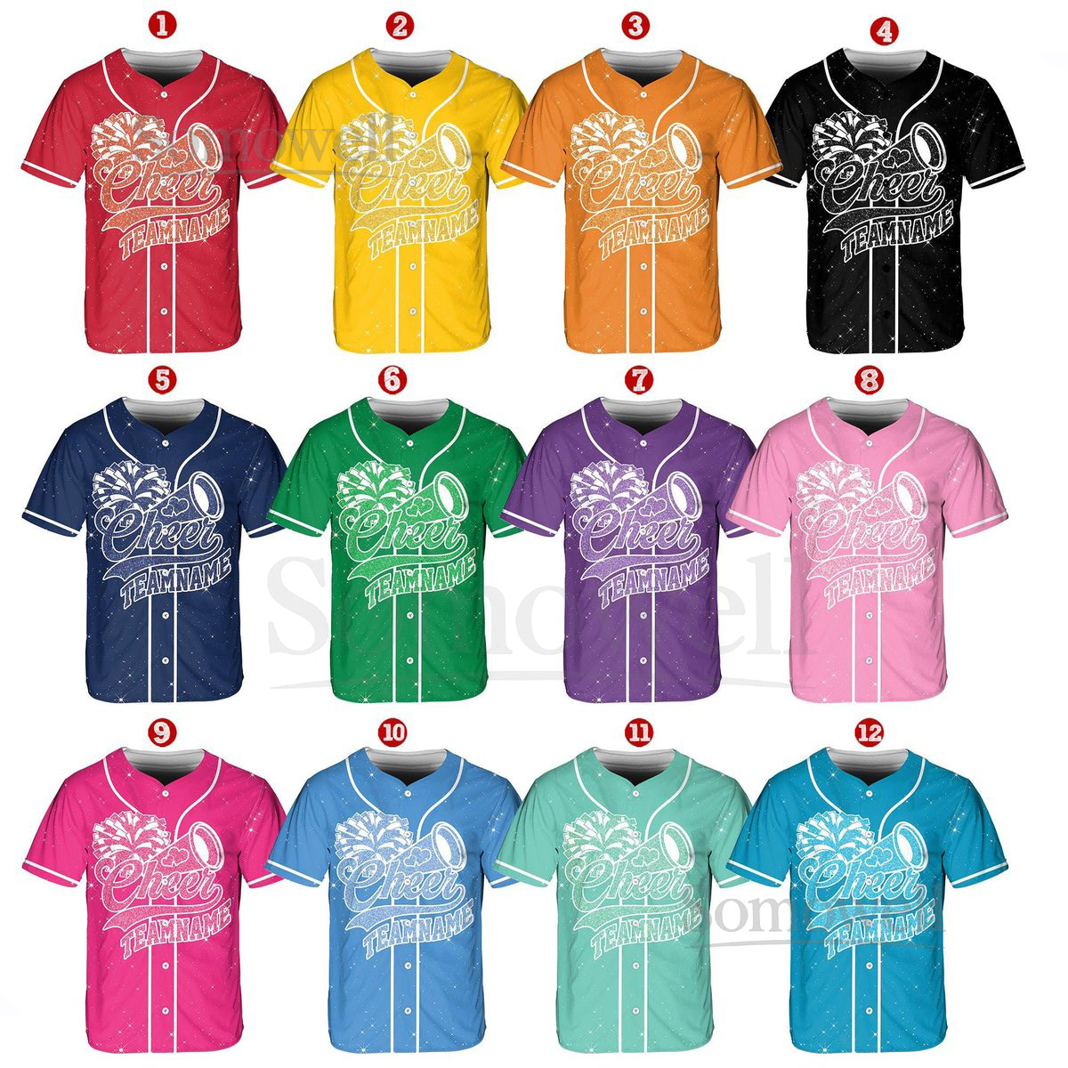 Personalized Team Name Number Bow Ribbon Baseball Jersey Sparkle Glitter Team Uniform Cheer Shirt for Adult Kid Youth Custom Cheerleading_749