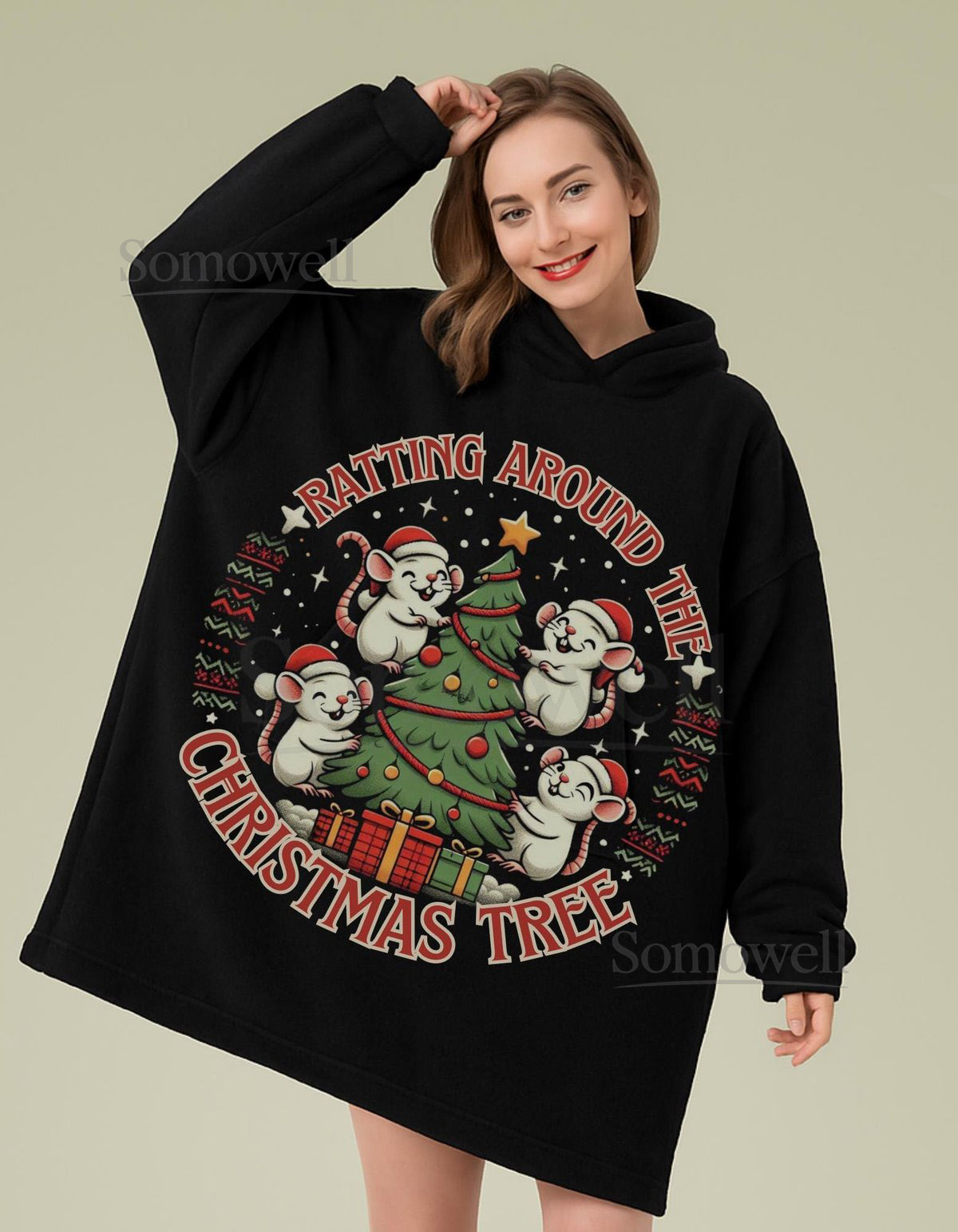 Cozy Christmas Hooded Blanket Warm Themed Loungewear Gift for Autumn Seasonal Home Comfort Relaxation Shawl_22