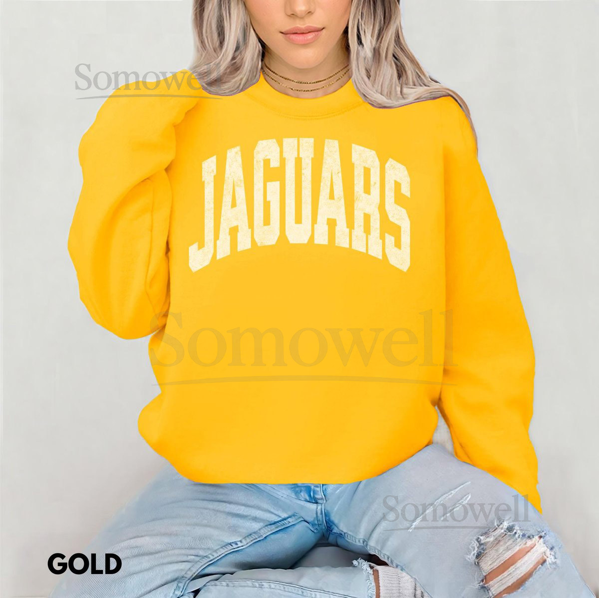 Jaguars Sweatshirt Distressed Print Sweatshirt Vintage Football Cr_725