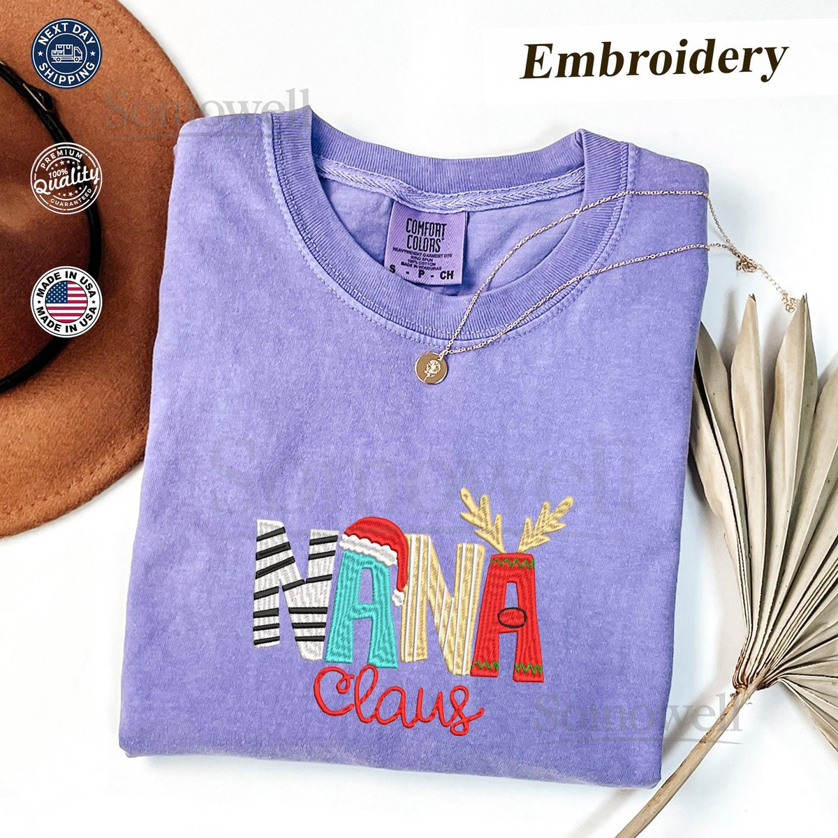 Embroidered Nana Comfort Colors Tee Nana Claus Shirts Christmas Nana Reveal Gift Nana Shirt Nana Shirt Embroidered Gift Gift For Nana_82