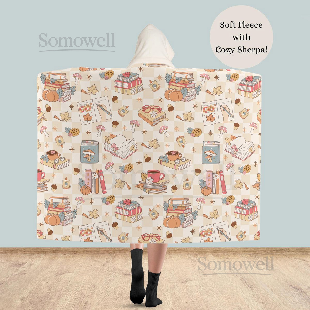 Cozy Bookish Sherpa Fleece Hooded Blanket - Fall Reading Nook Decor_21