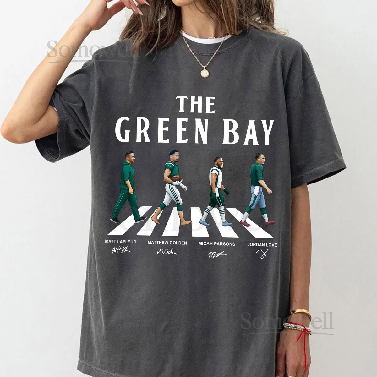The Green Bay Walking Road Signatures Football Shirt Matt LaFleur Matthew Golden Micah Parsons Jordan Love Green Bay Football Shirt_665