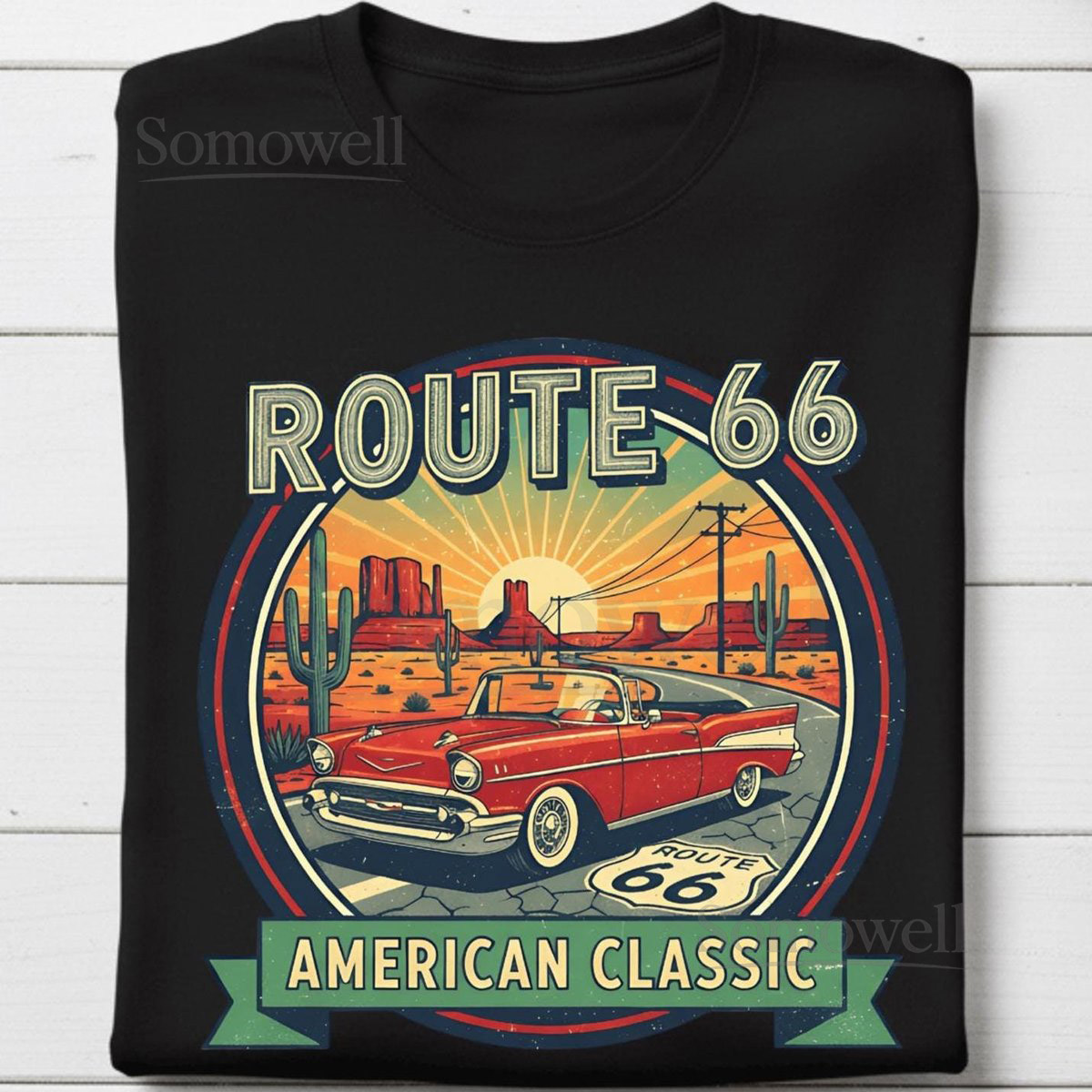Route 66 T-Shirt Car Lover Gift for Men Vintage Graphic Tee_124