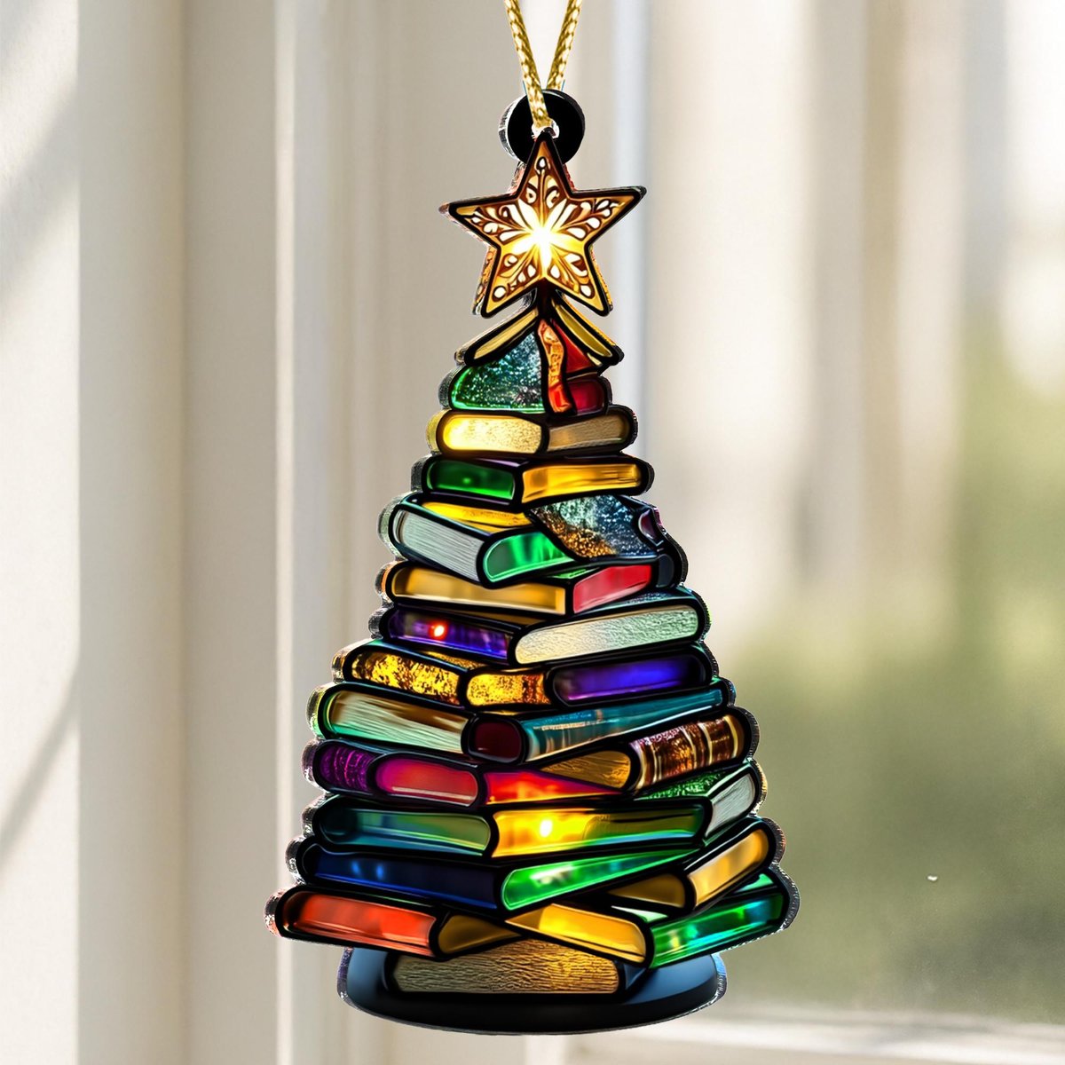 Acrylic Book Christmas Tree Colorful Stained Glass-Style Ornament with Rainbow Books Unique Holiday Home Decor
