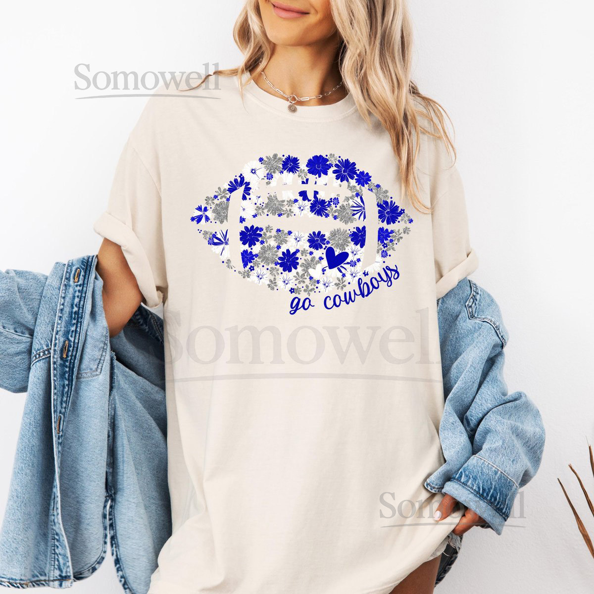 Dallas Football Floral Lips T-Shirt Dallas Cowboys Shirt Lets Go Cowboys Cropped Shirt NFL Shirt Cowboys Game Day Shirt Super Bowl_212