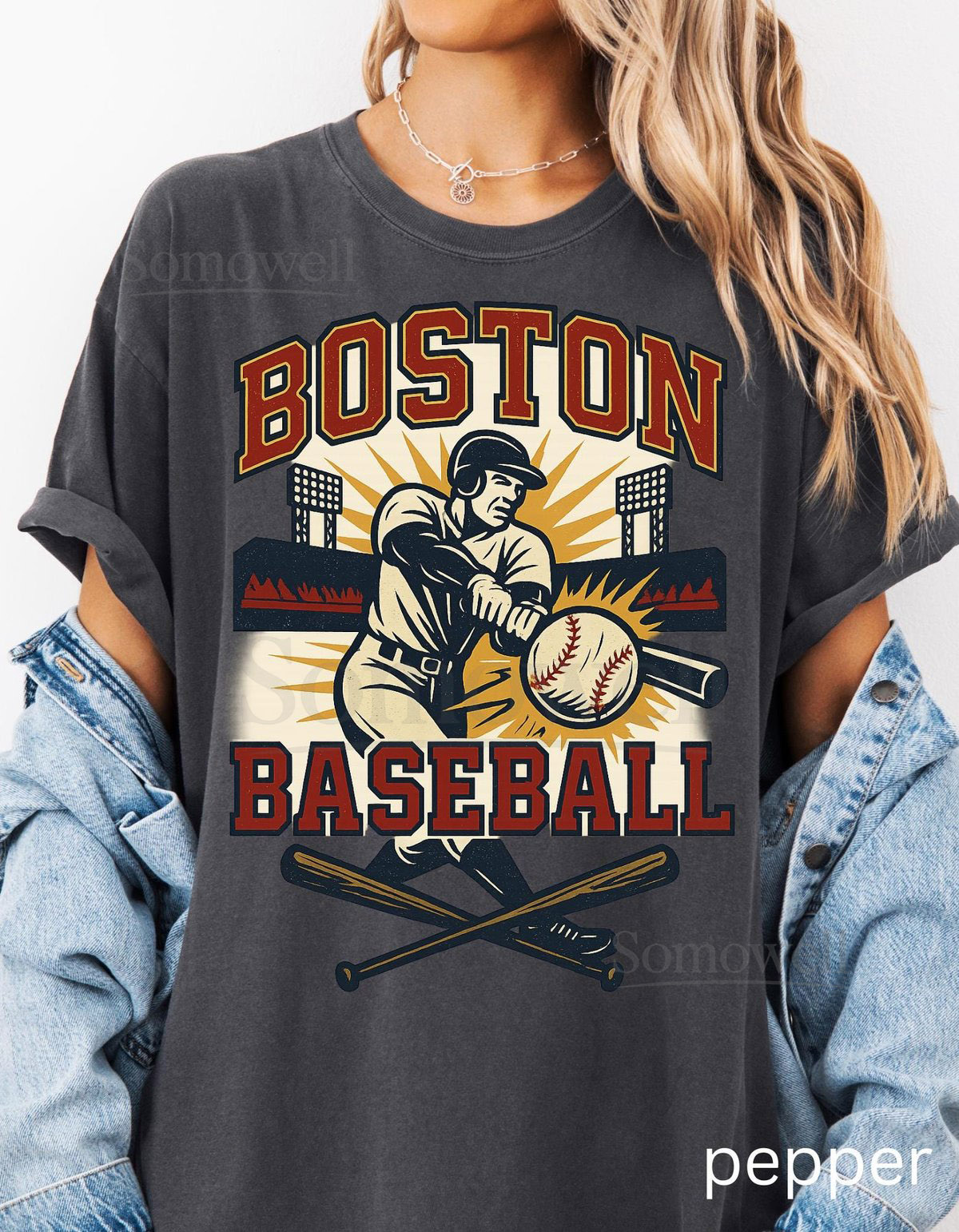 Boston Baseball Shirt Comfort Colors Cotton Vintage Batter Graphic Stadium Tee_180