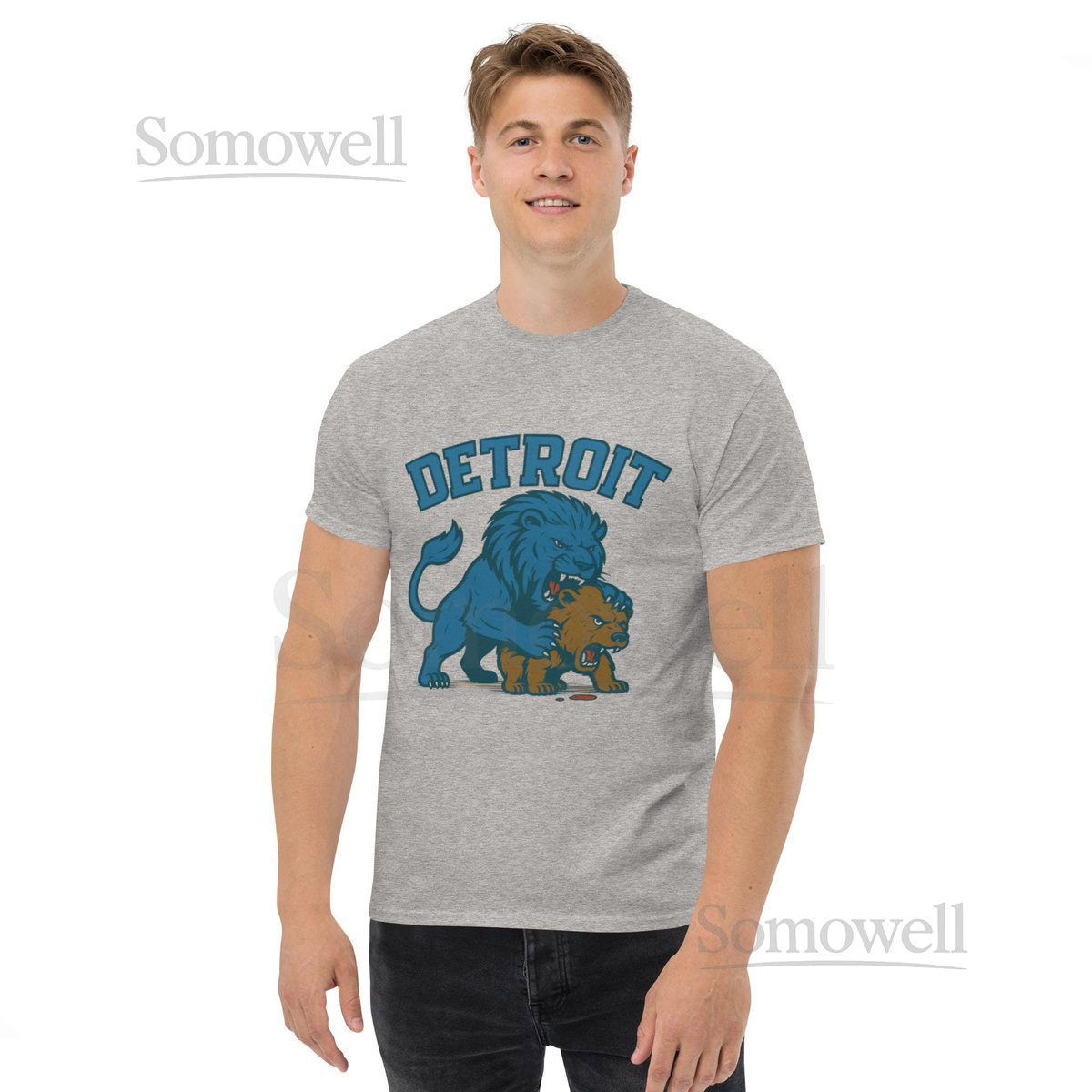 Detroit Lion vs Bear T-Shirt Honolulu Blue Silver Graphic_191
