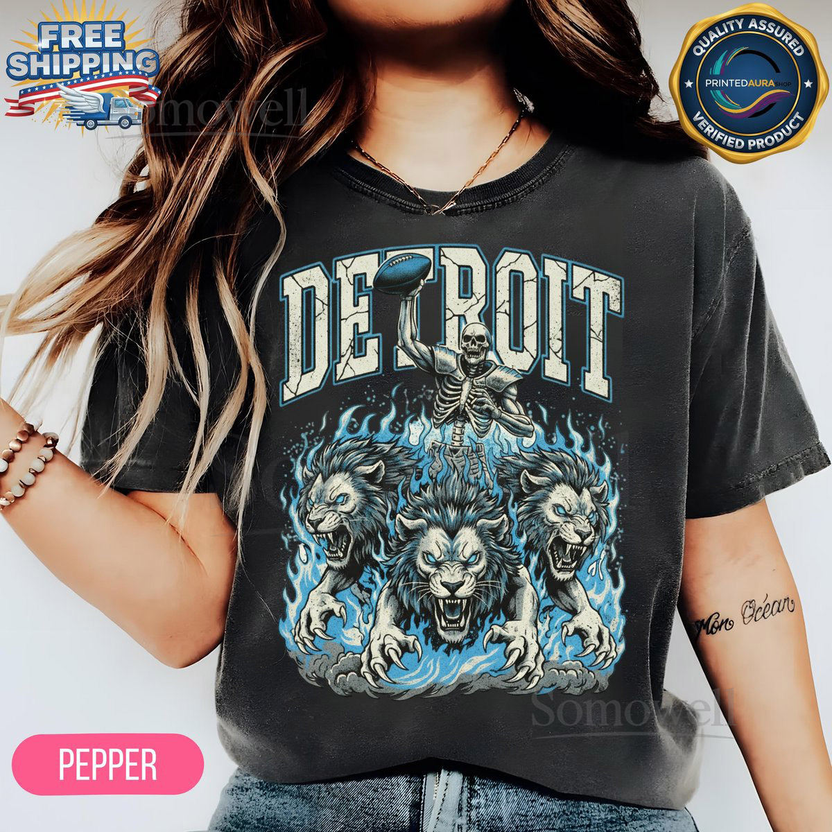 Detroit lions vintage football skeleton graphic tee retro horror style t shirt roaring lions fire design unique halloween sports fan gift_316