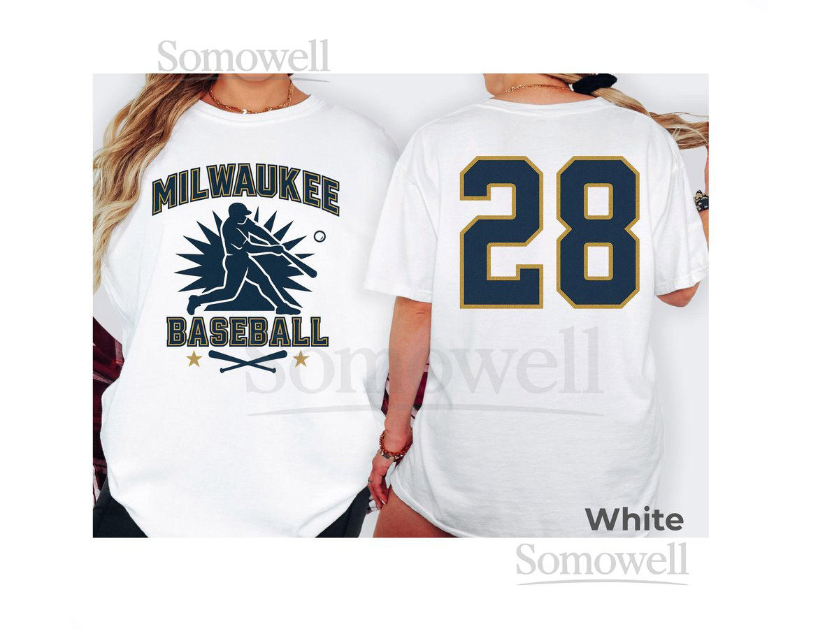 Milwaukee Baseball Shirt Vintage Blue Jean Baseball Tee Retro Milwaukee Player T-Shirt Sports Graphic Fan Shirt Baseball Number 28 Tee_685