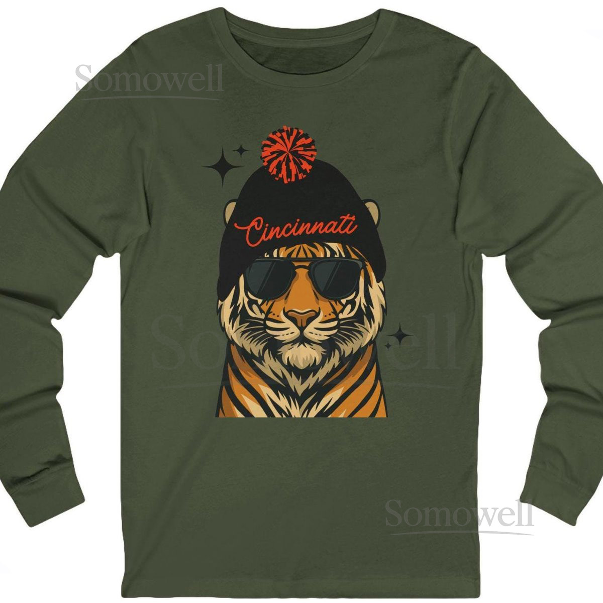 Cincinnati Football Fan Shirt Long Sleeve Bengal Tiger Graphic Tee_526