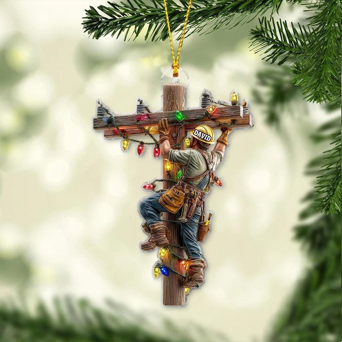 Personalized Lineman Christmas Ornament Worker Lineman Tree Hanger Lineworker Ornament Lineman Christmas Gift For Dad Gift For Lineman