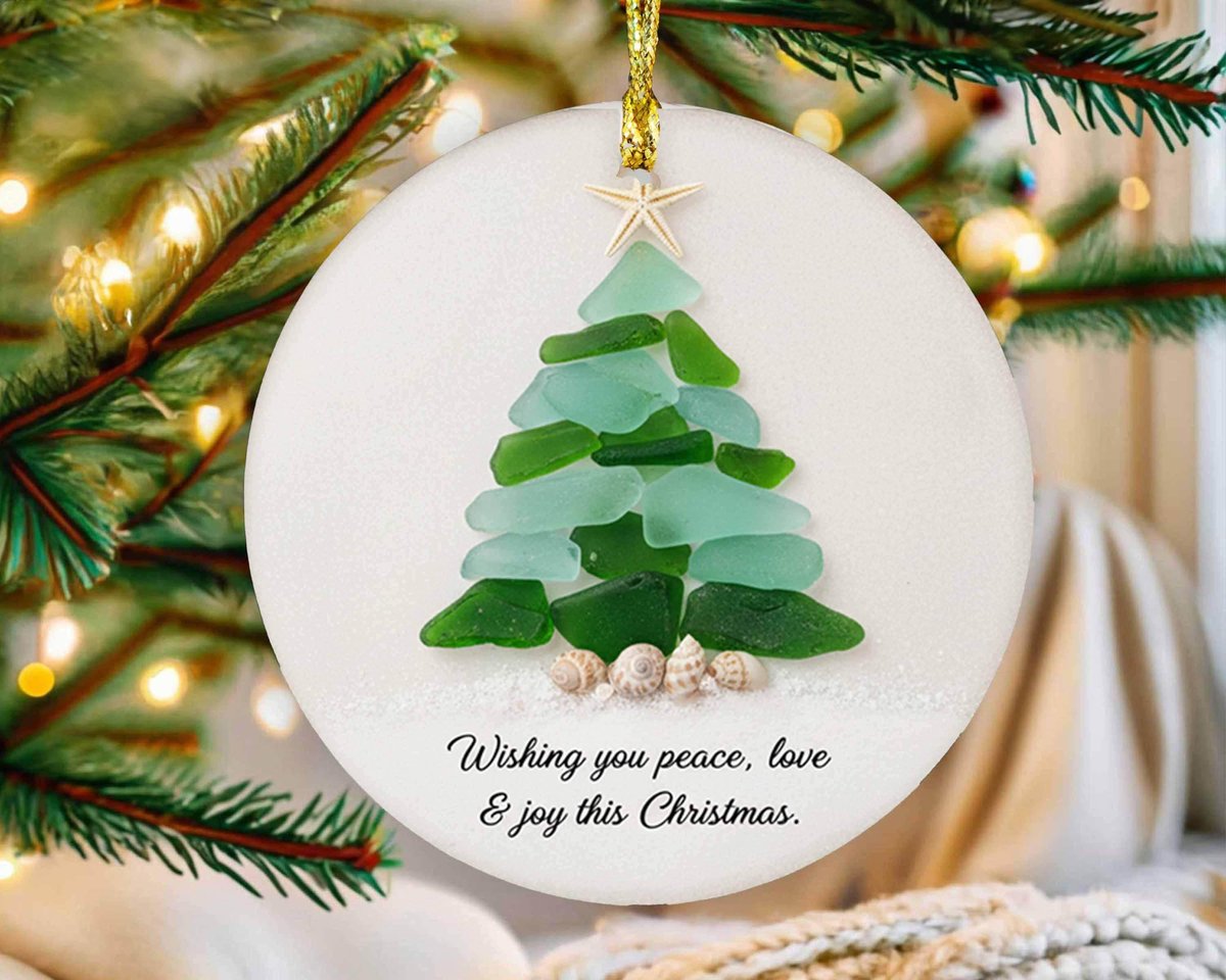 Sea Glass Christmas Ornament Handmade Coastal Porcelain Decoration