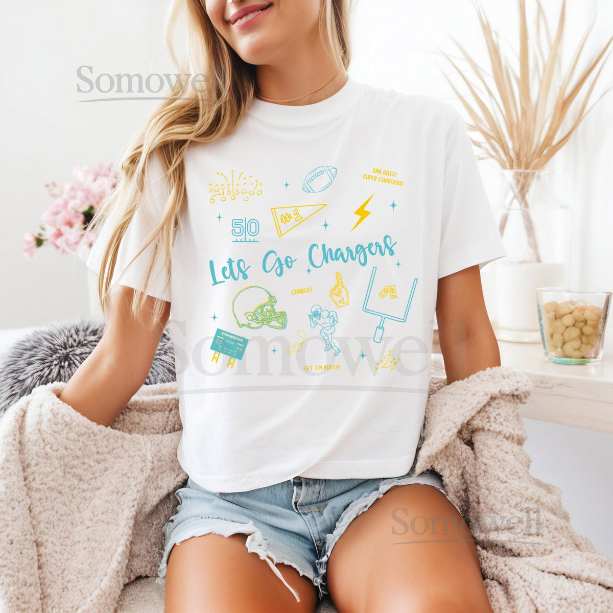 Los Angeles Football Doodle Boxy Tee Los Angeles Chargers Shirt Lets Go Chargers Cropped Shirt NFL Shirt Chargers Game Day Shirt Super Bowl_541