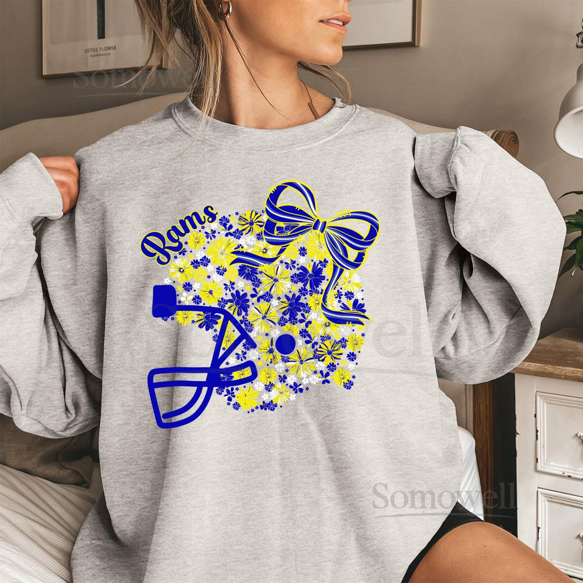 Los Angeles Floral Football Helmet Sweatshirt Los Angeles Rams Lets Go Rams NFL Sweatshirt Rams Sweatshirt Game Day Shirt Super Bowl_75