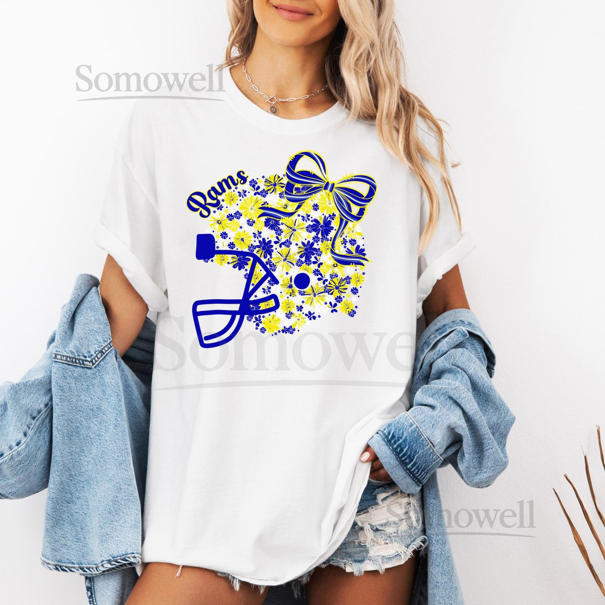 Los Angeles Floral Football Helmet T-Shirt Los Angeles Rams Shirt Lets Go Rams Cropped Shirt NFL Shirt Rams Game Day Shirt Super Bowl_532
