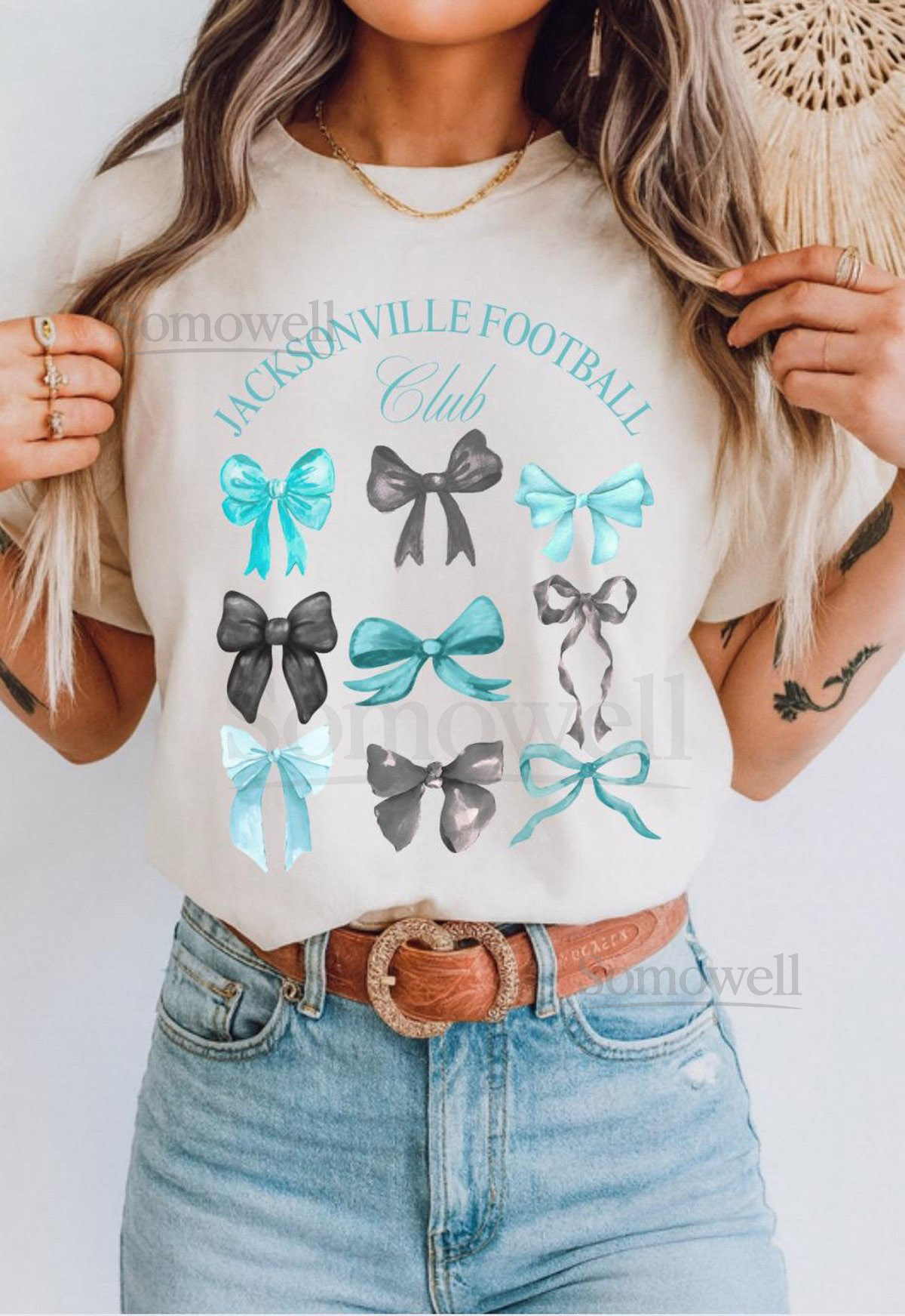 Jacksonville Football Bow Tee Teal Black Coquette Game Day_581