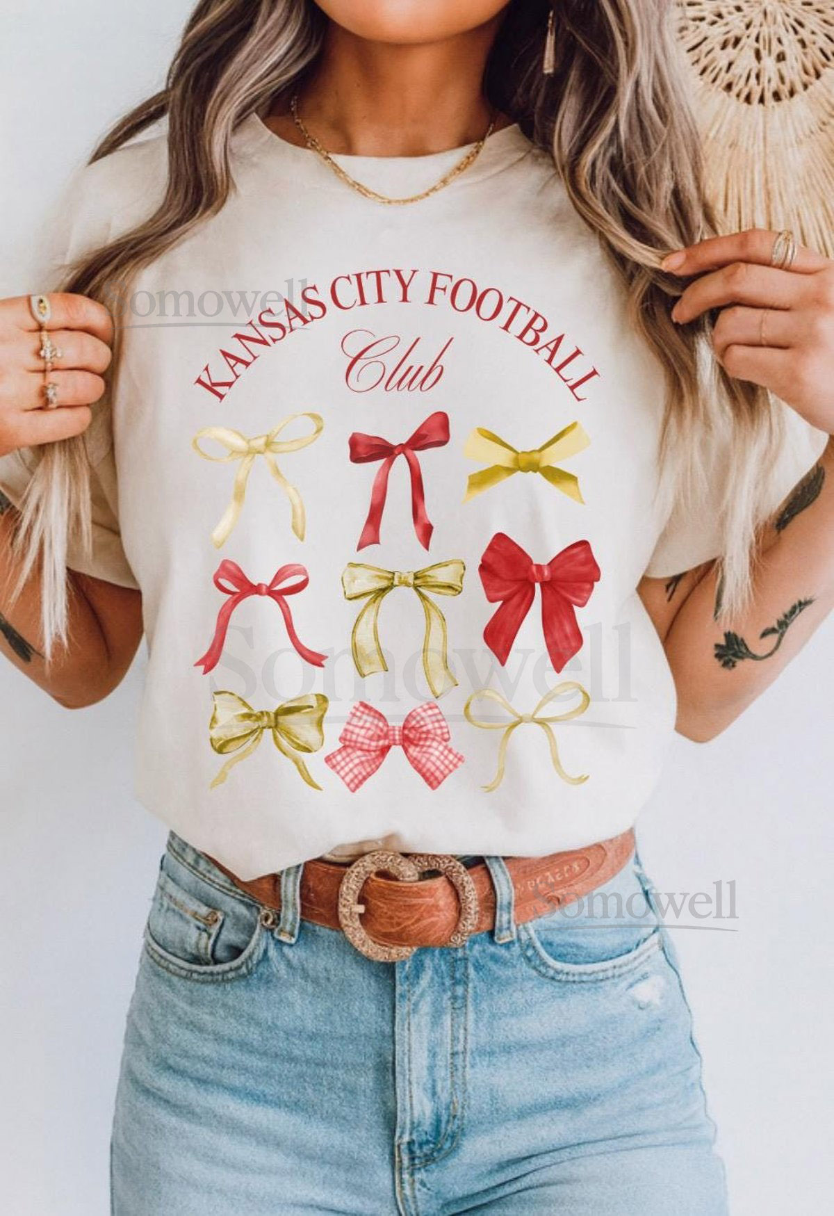 KC Red Yellow Bow Tee Kansas City Football Game Day Shirt_412