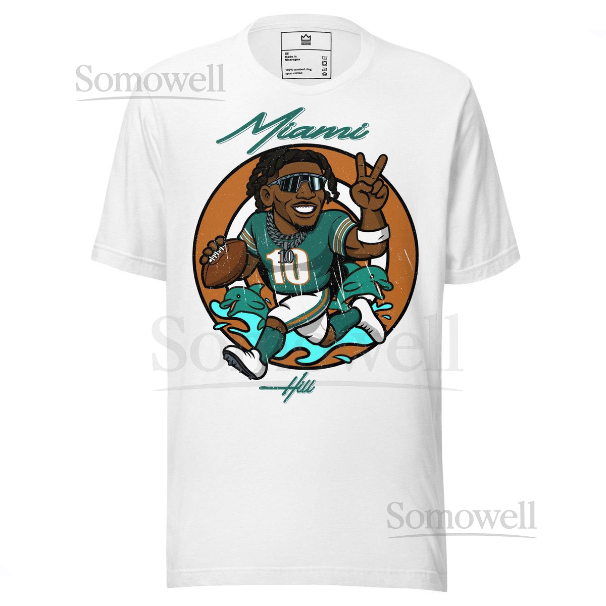 Tyreek Hill Miami Dolphins Cartoon T-Shirt Dolphins Football Tee Bella Canvas Aqua Orange Black Shirt NFL Fan Gift for Men Women_572