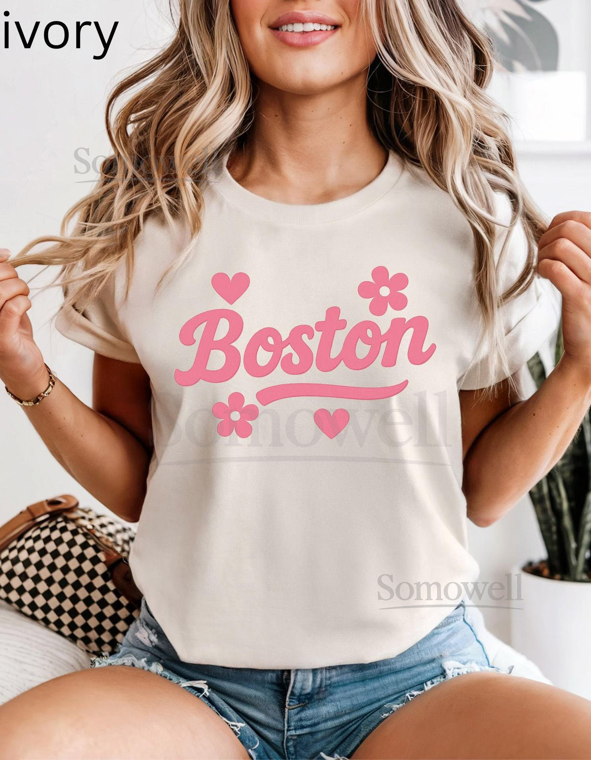 Boston blossom T-Shirt Comfort Colors Cotton Tee with Groovy Pink Design_184