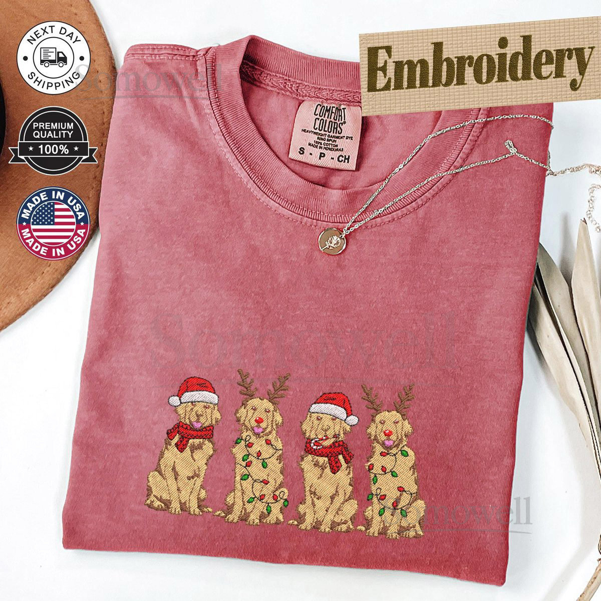 Christmas Dog Comfort Colors Tee Christmas Shirt Embroidered Gift Comfort Colors Holiday Gift Xmas Tee Gift Dog Lover Gift Dog Tee_14