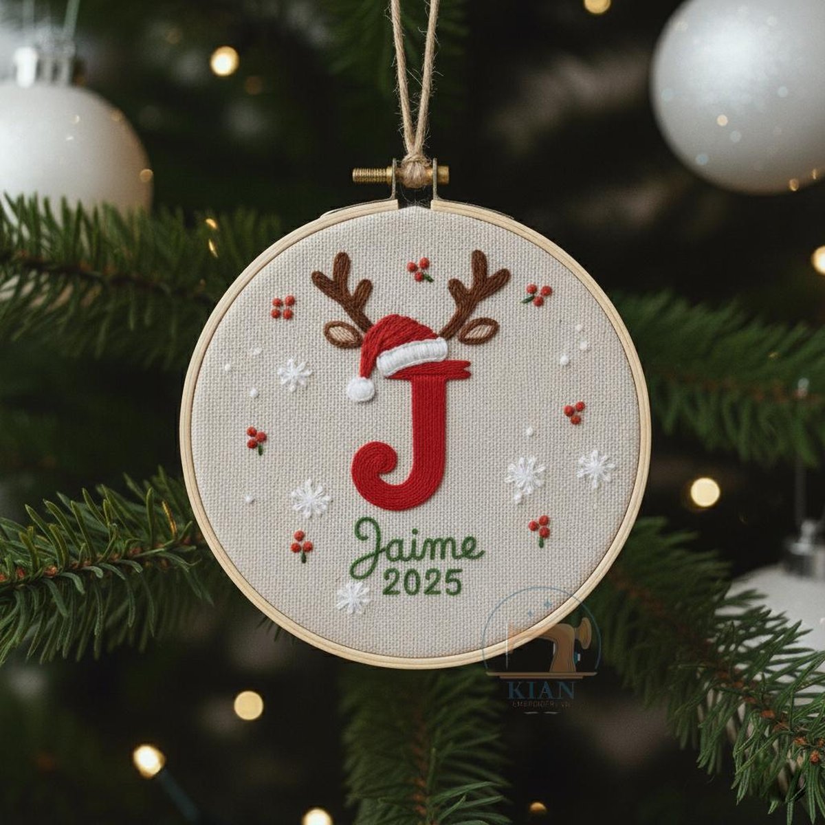 Personalized Letter Name Hand Embroidered Christmas Ornament Custom Initial Ornament Handmade Holiday Tree Decor Unique Christmas Gift