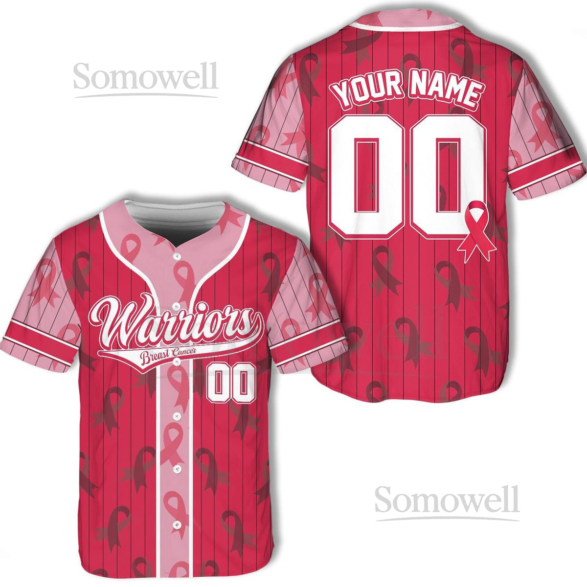 Personalized Breast Cancer Awareness Baseball Jersey Custom Name Number Pink Ribbon Support Team Warriors Shirt Gift October Event_037