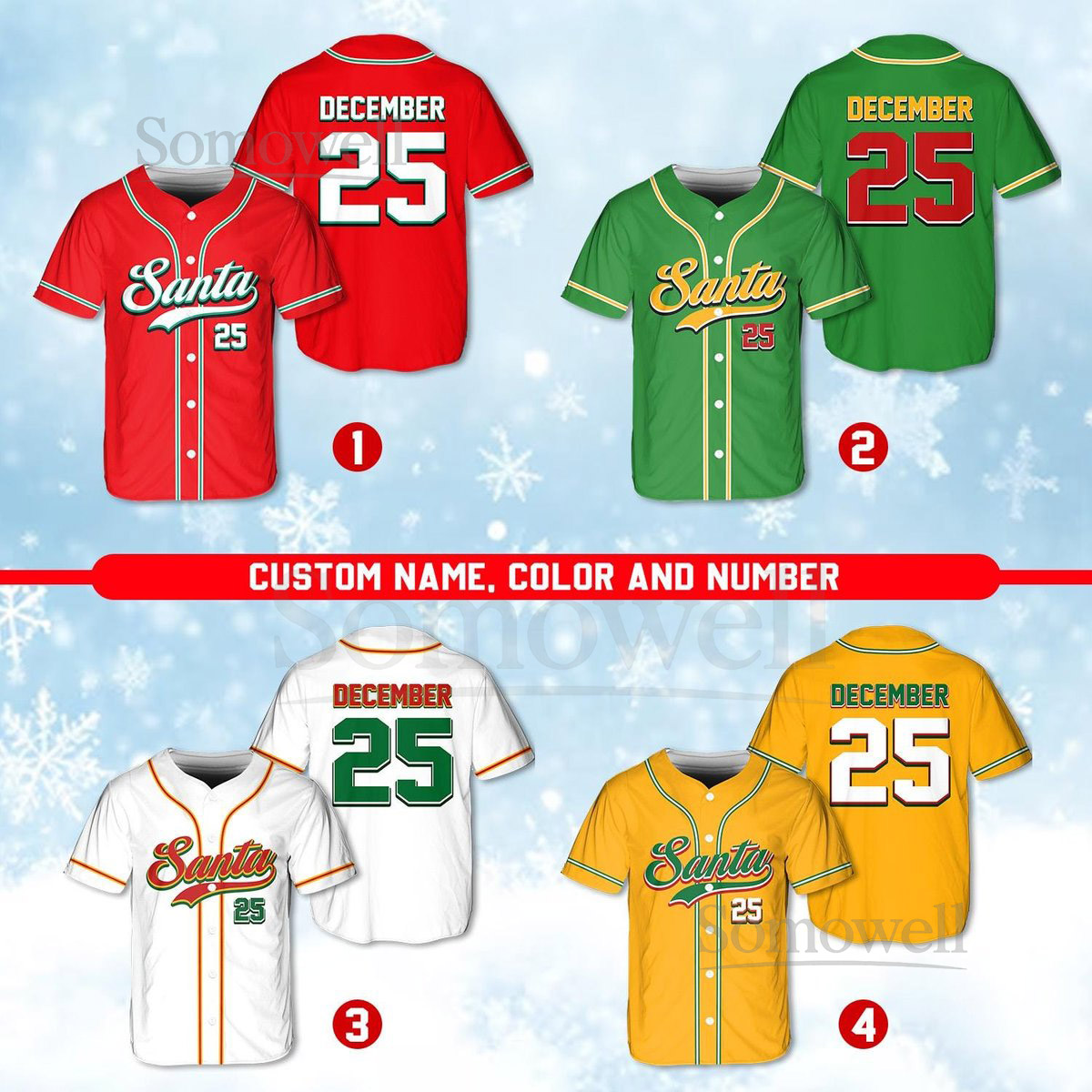Personalized Christmas Baseball Jersey Adult Kid Youth Custom Name Number Holiday Jersey Funny Xmas Gift Team Uniform Santa Claus Shirt_056
