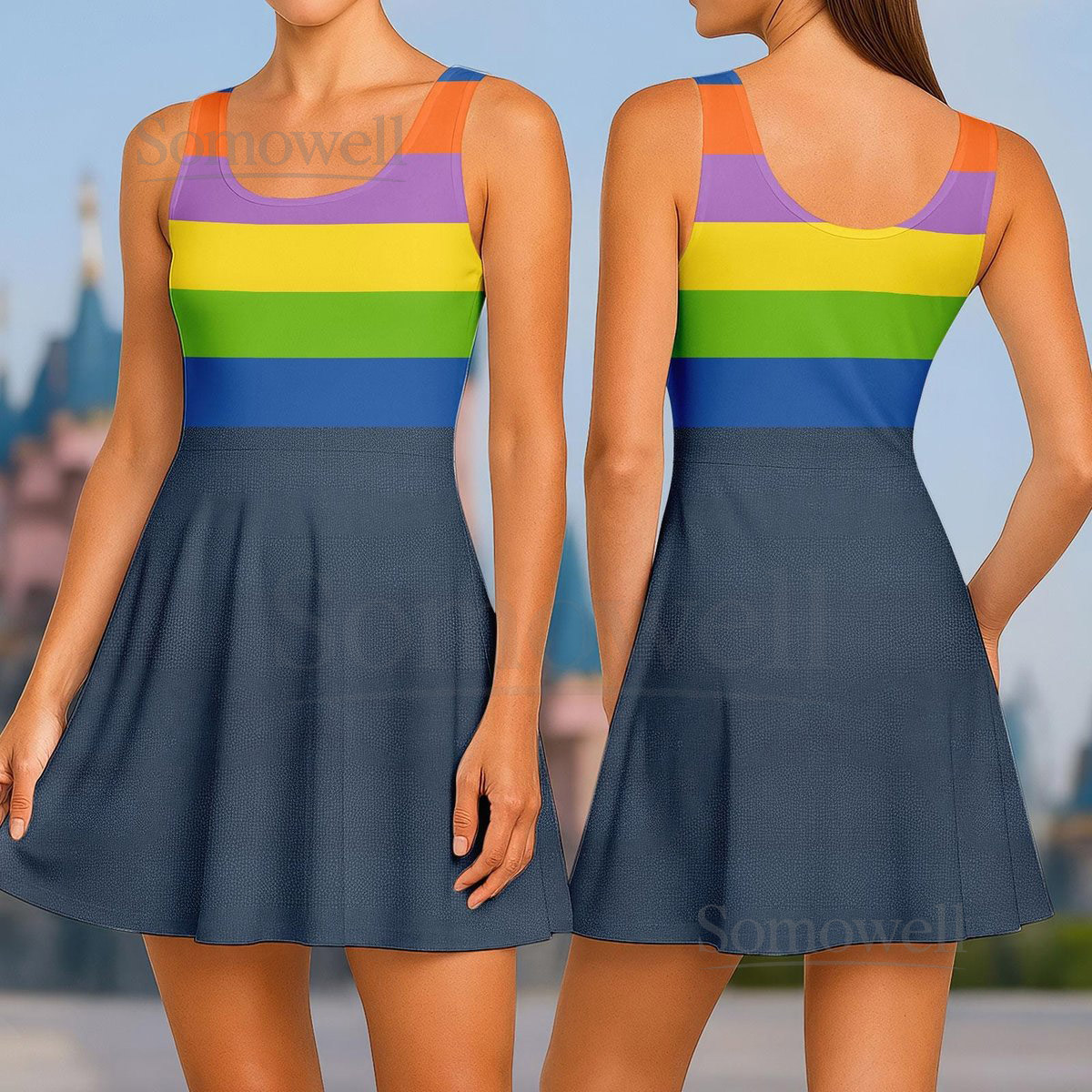 Riley Rainbow Skater Dress Inside Out Costume Dress Emotion Cosplay Pixar Outfits Disney Characters Women Dress Disney Apparel_160