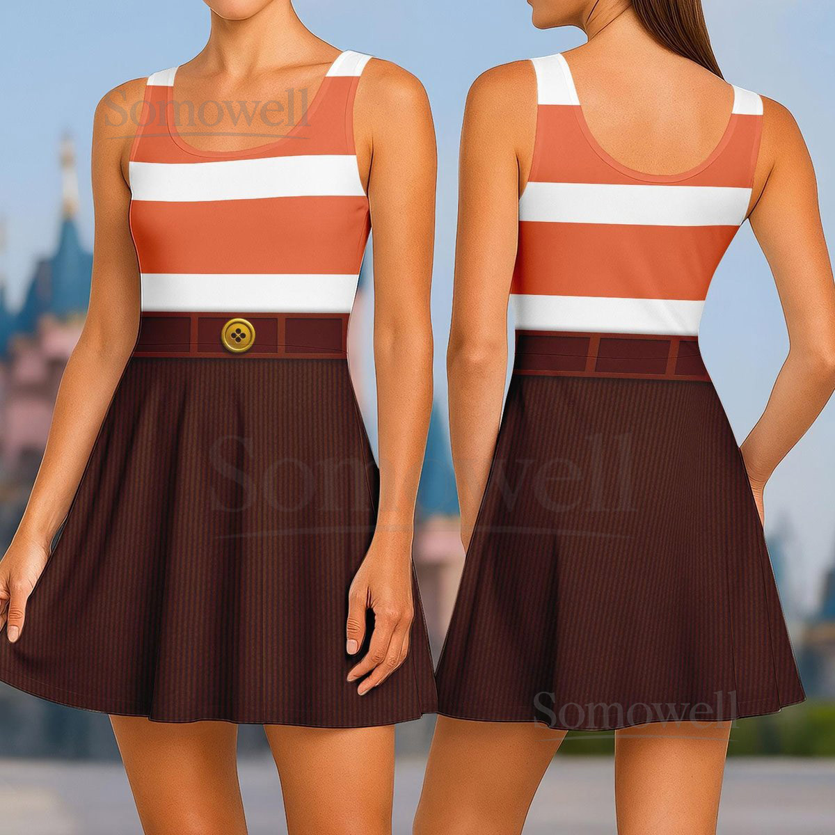 Anxiety Skater Dress Inside Out Costume Emotion Cosplay Pixar Fan Outfit Disney Cartoon Apparel Halloween Anxiety Women Dress_5