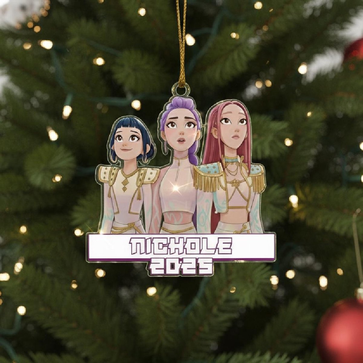 Custom KPOP Christmas Ornament with Name Personalized Demon Hunter Decor Huntrix Mira Zoey Rumi Gift for Fans Huntrix Christmas Ornament