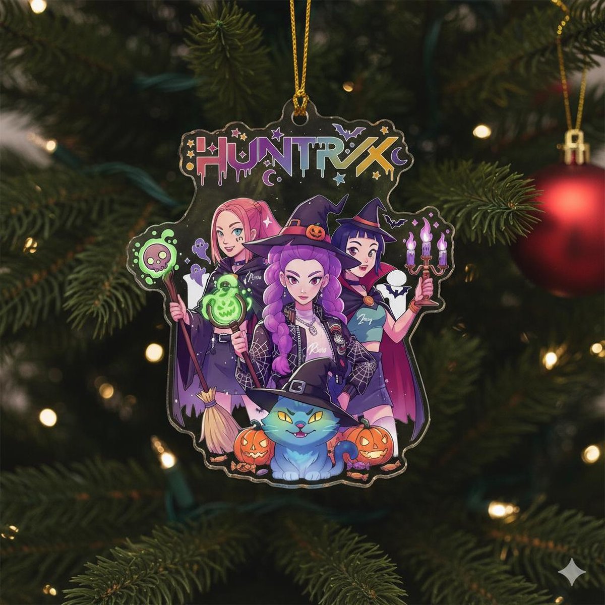 Spooky Huntrix Halloween Acrlic Ornament Kpop Demon Hunters Ornament Saja Girls Ornament Derpy Tiger Huntrix Merch Kpop Huntrix Gift