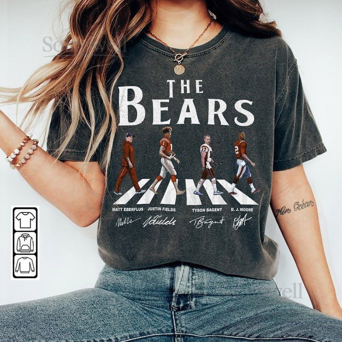Bears Walking Abbey Road Signatures Football Shirt Matt Eberflus Justin Fields Tyson Bagent D. J. Moore Chicago Vintage_193