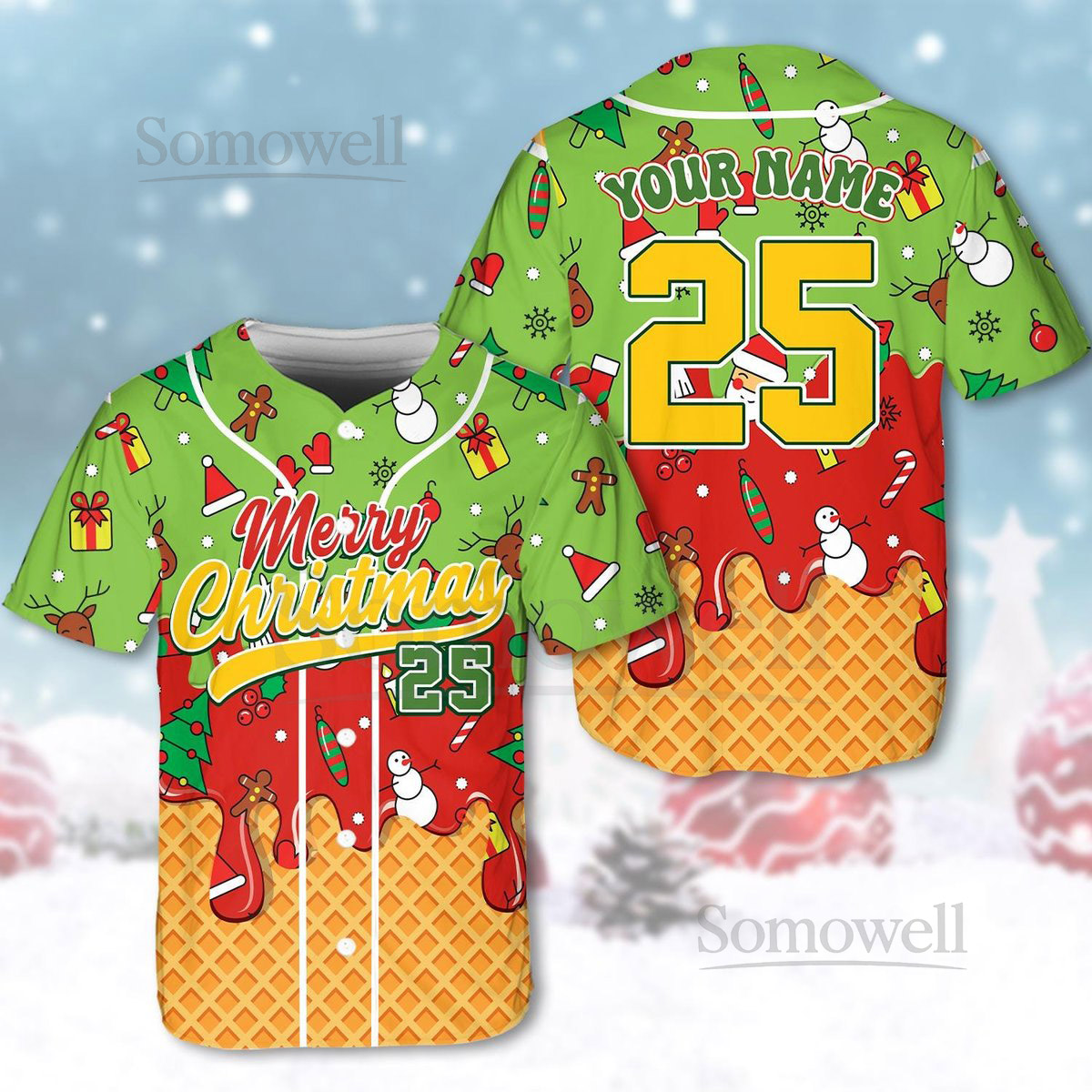 Custom Christmas Xmas Baseball Jersey Personalized Name Number Shirt Merry Family Xmas Shirt Gift Snowman Gingerbread Adult Kid Youth_002
