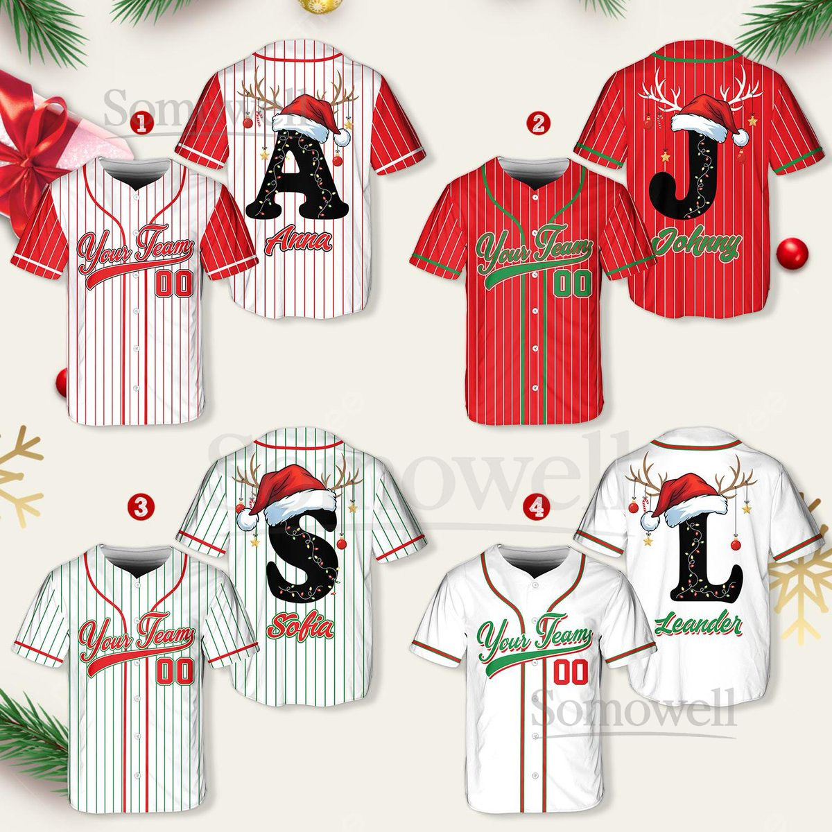 Personalized Christmas Baseball Jersey Adult Kid Youth Custom Name Number Holiday Jersey Xmas Gift Team Uniform Merry Christmas Shirt_063