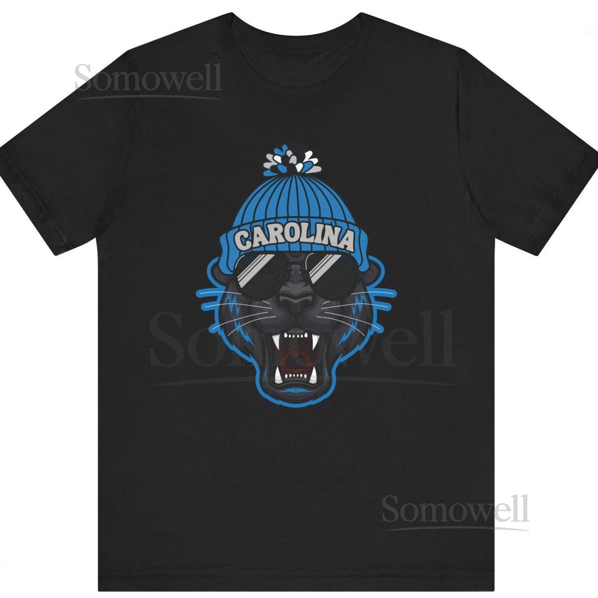 Carolina Football Fan Tee Trendy Panther With Beanie T-Shirt_324