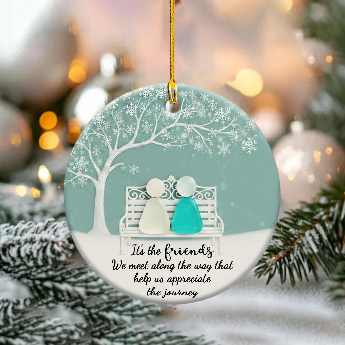 Personalized Friendship Ornament 2D Sea Glass Ceramic Christmas Ornament Best Friend Gift Timeless Friendship Christmas Tree Decor