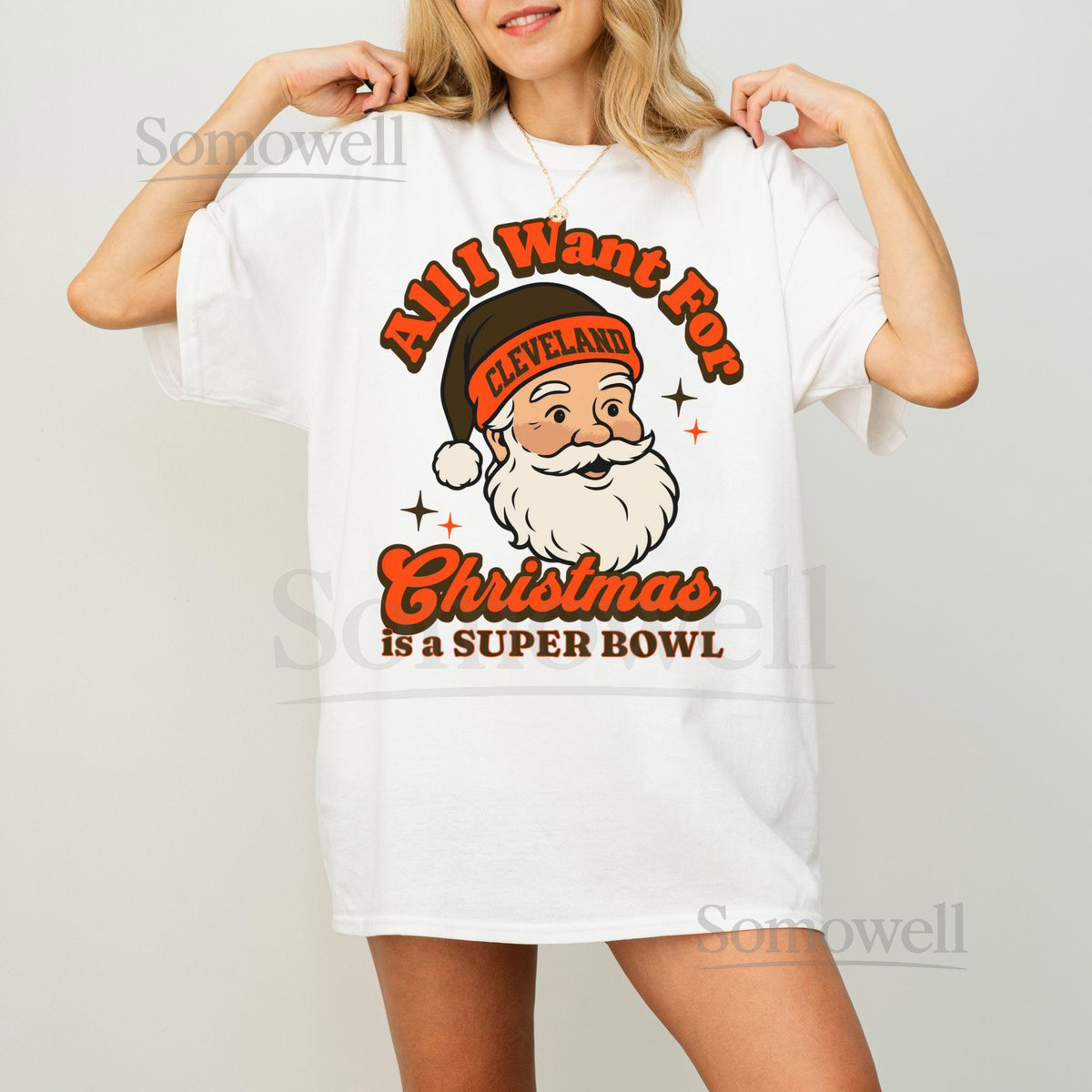 Cleveland Football Christmas Super Bowl T-Shirt Retro Brown Football Tee Holiday Football Fan Shirt Festive Sports Apparel Santa Shirt_289