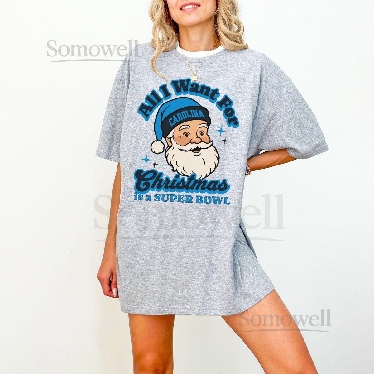 Carolina Football Christmas Super Bowl T-Shirt Retro Panther Football Tee Holiday Football Fan Shirt Festive Sports Apparel Santa Shirt_318