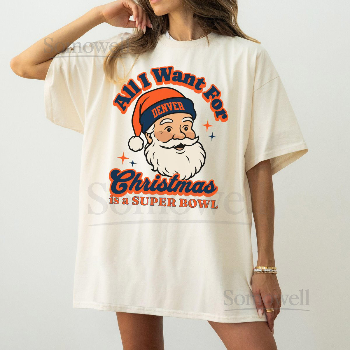 Denver Football Christmas Super Bowl T-Shirt Retro Bronco Football Tee Holiday Football Fan Shirt Festive Sports Apparel Santa Shirt_331