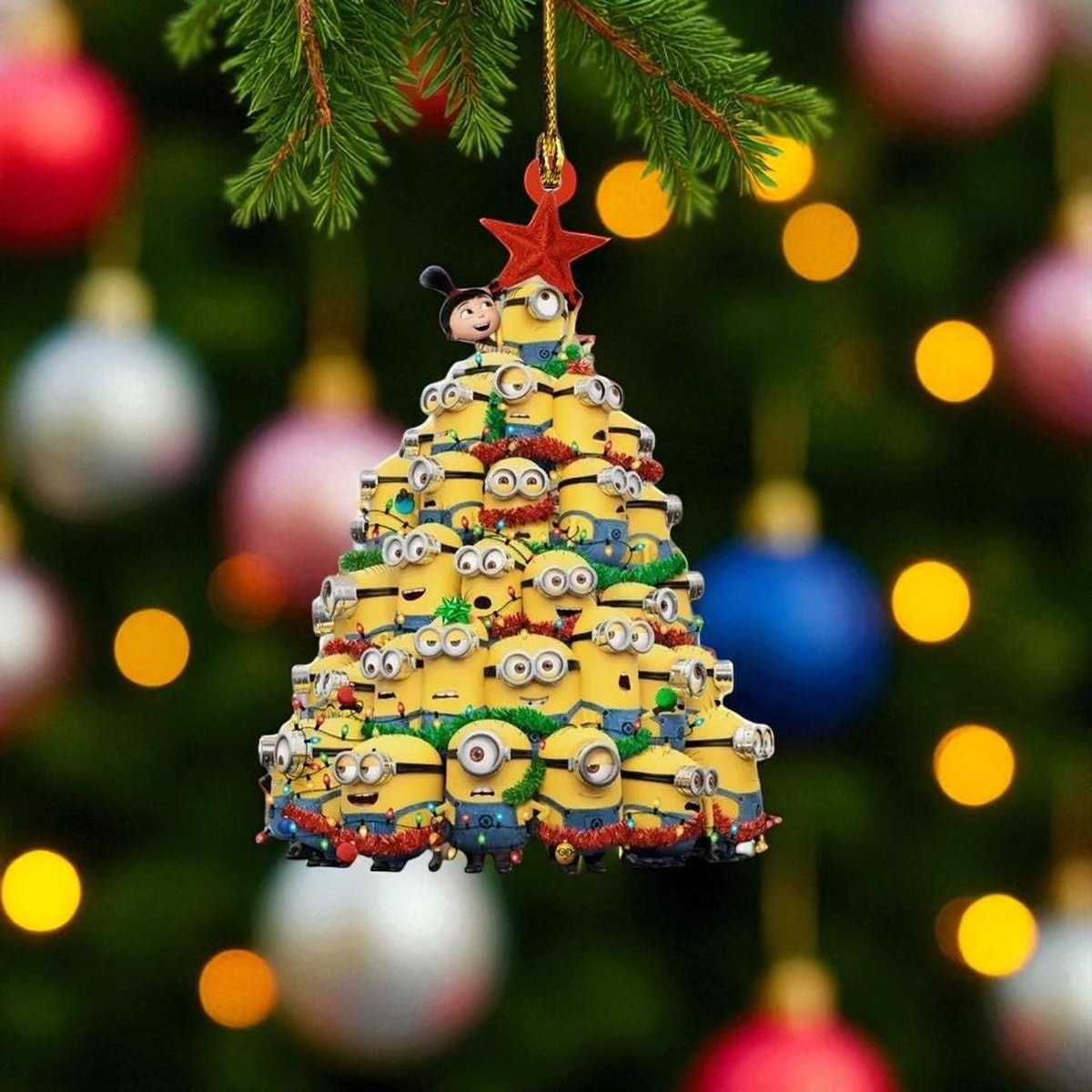 Funny Minion Christmas Tree Ornament Cartoon Holiday Decoration Gift for Kids Boys Girls Family Unique Xmas Decor Movie Lover Gift