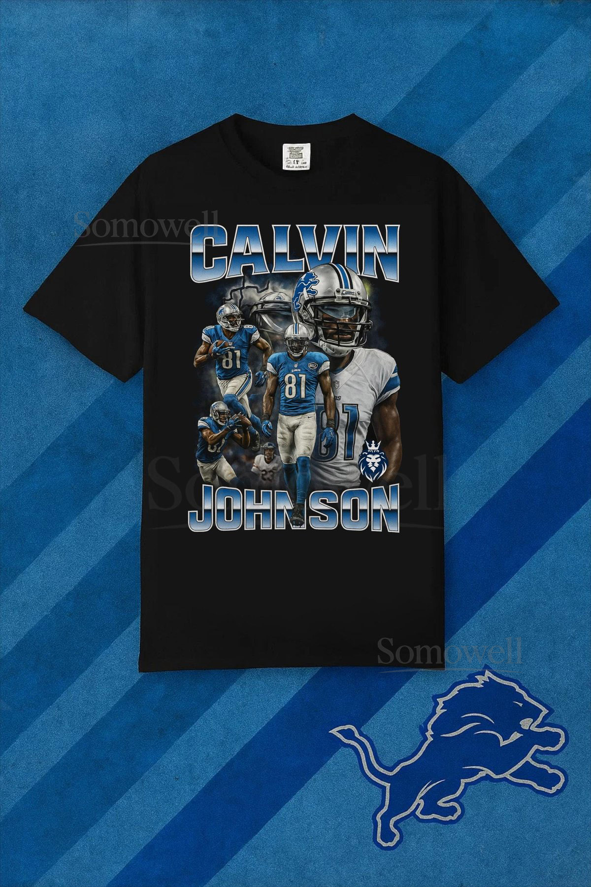 Retro Calvin Johnson T-Shirt Vintage Bootleg Style Detroit Football Tee_631