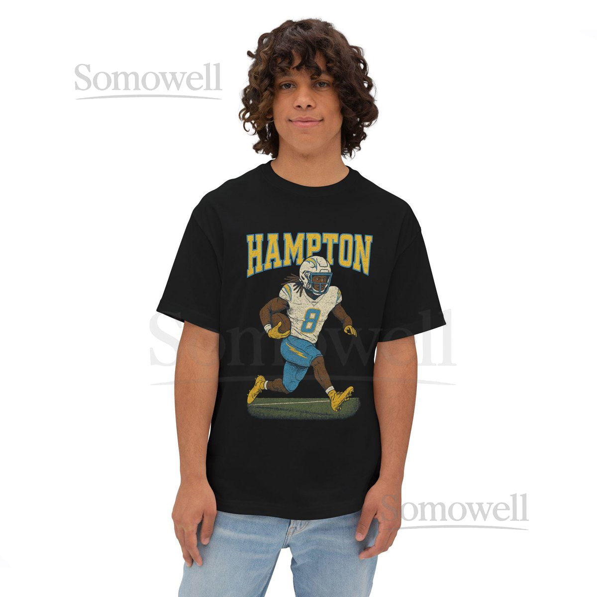 Omarion Hampton Chargers 8 Running Back Retro Varsity Distressed Tee_639