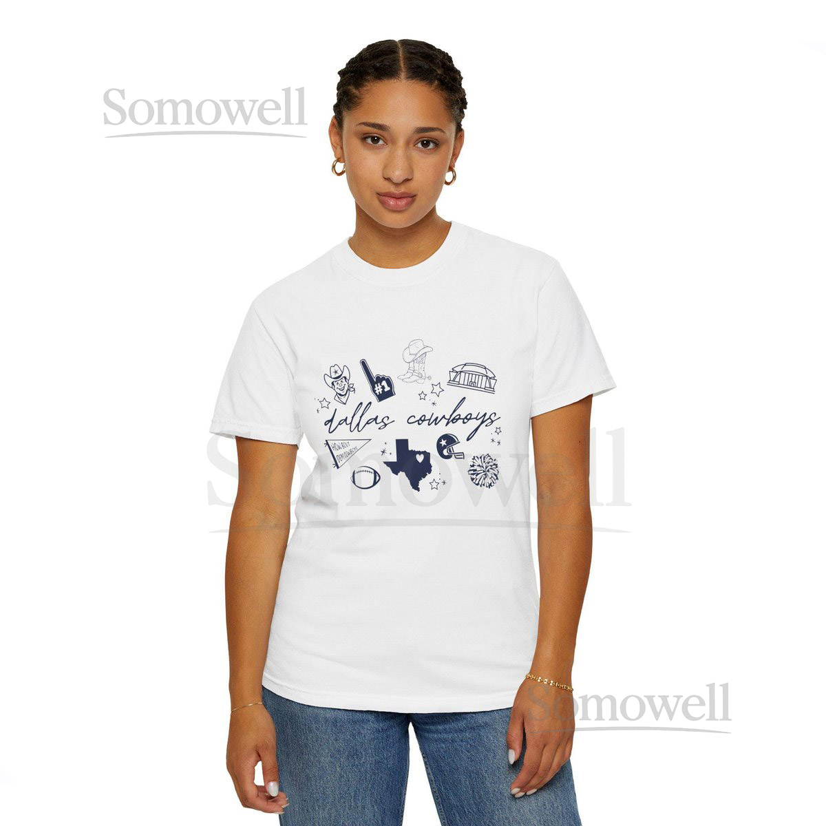 Dallas Cowboys Football T-Shirt Hand-Drawn Doodle Design - Dallas Cowboys Unisex Garment-Dyed T-Shirt - Cowboy Fan Womens Tee_139