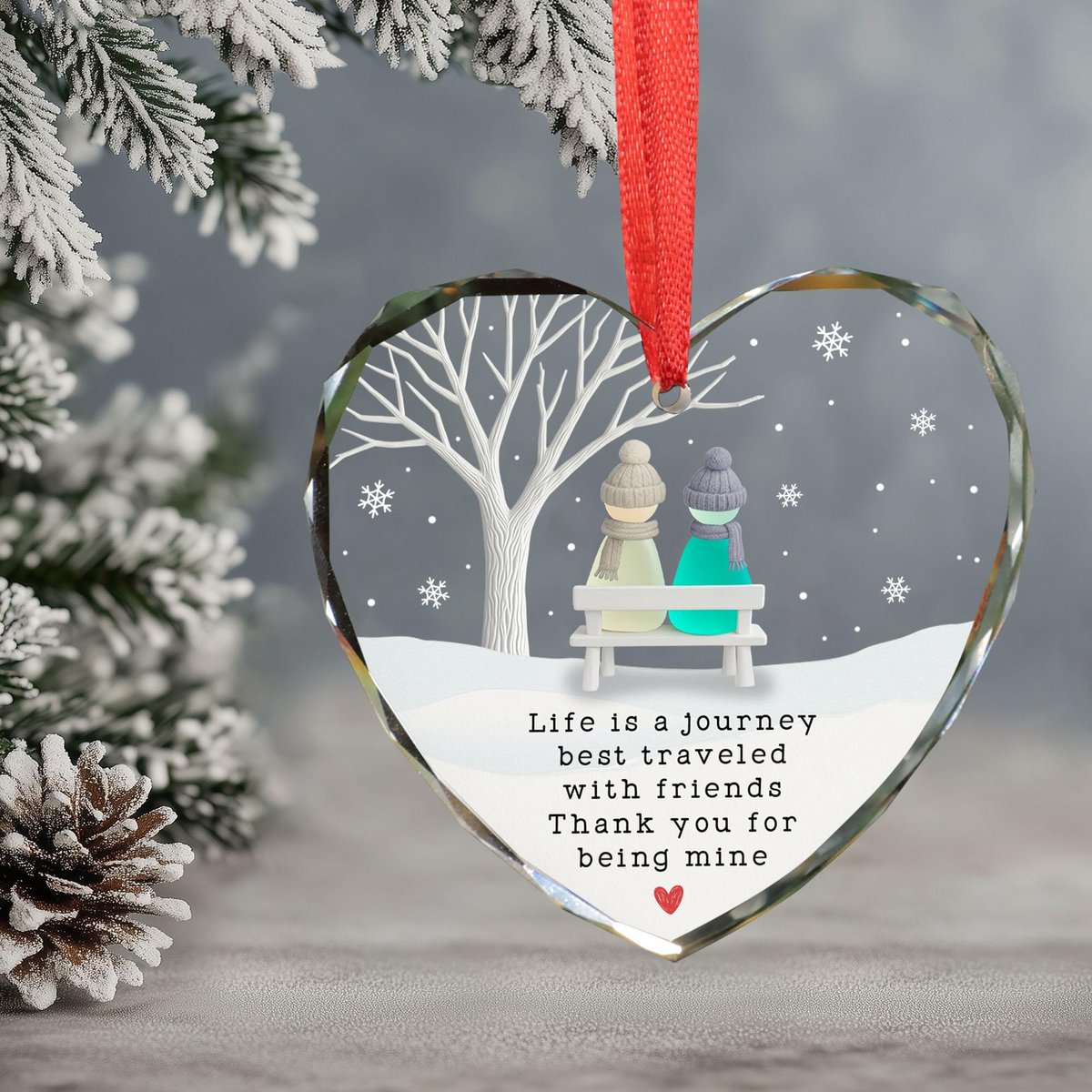 Custom 2D Flat Custom Friendship Sea Glass Ornament Christmas Decor Gift Christmas Tree Decor for Best Friends Timeless Friendship Gift