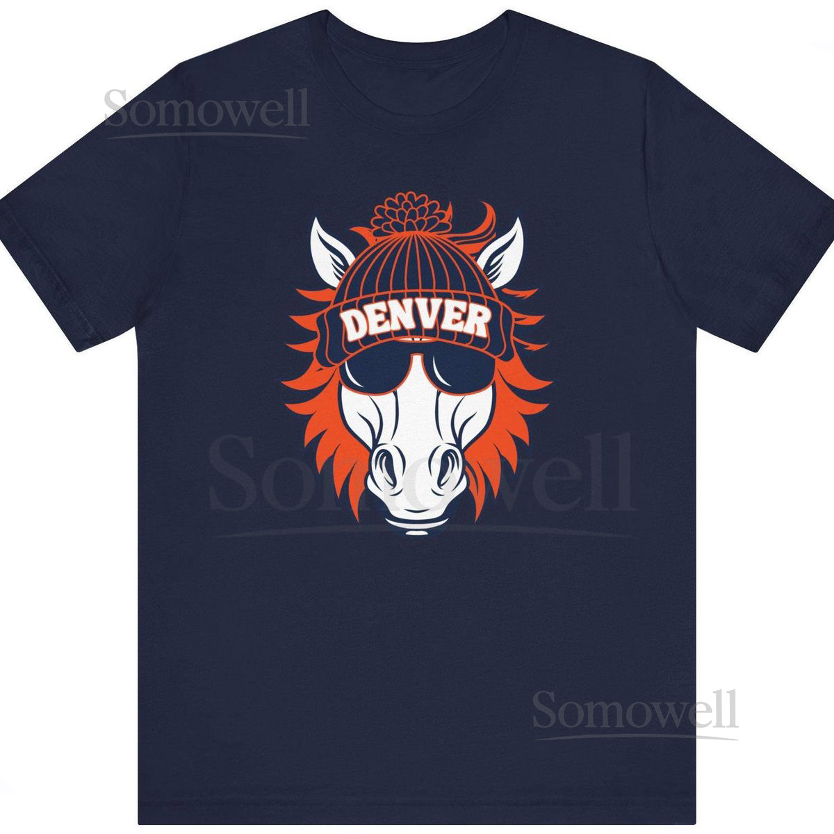 Denver Football Fan T-Shirt White Bronco With Hat Graphic Tee_339
