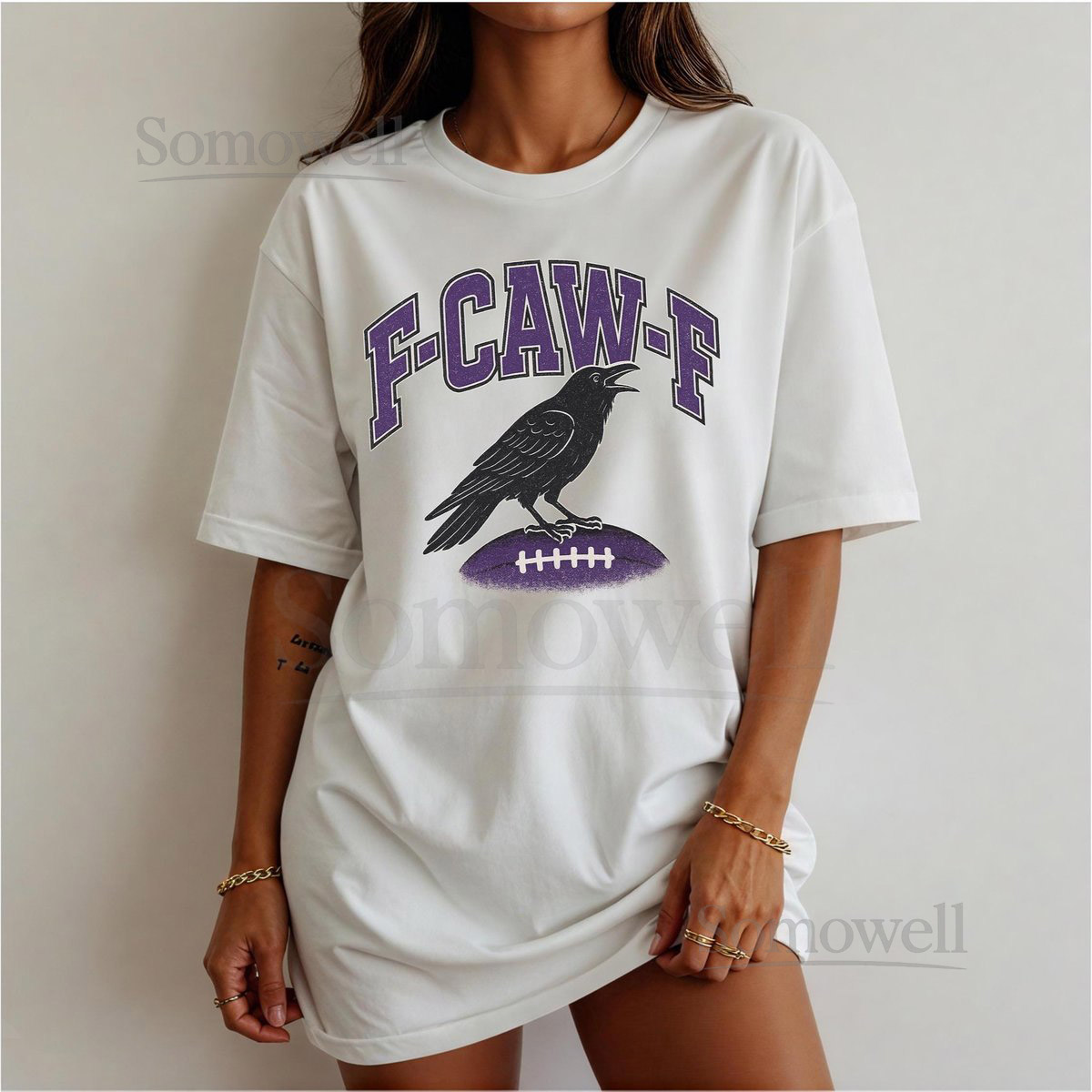 F-CAW-F Oversized White Tee Baltimore Football Graphic Shirt Raven Game Day T-Shirt_636
