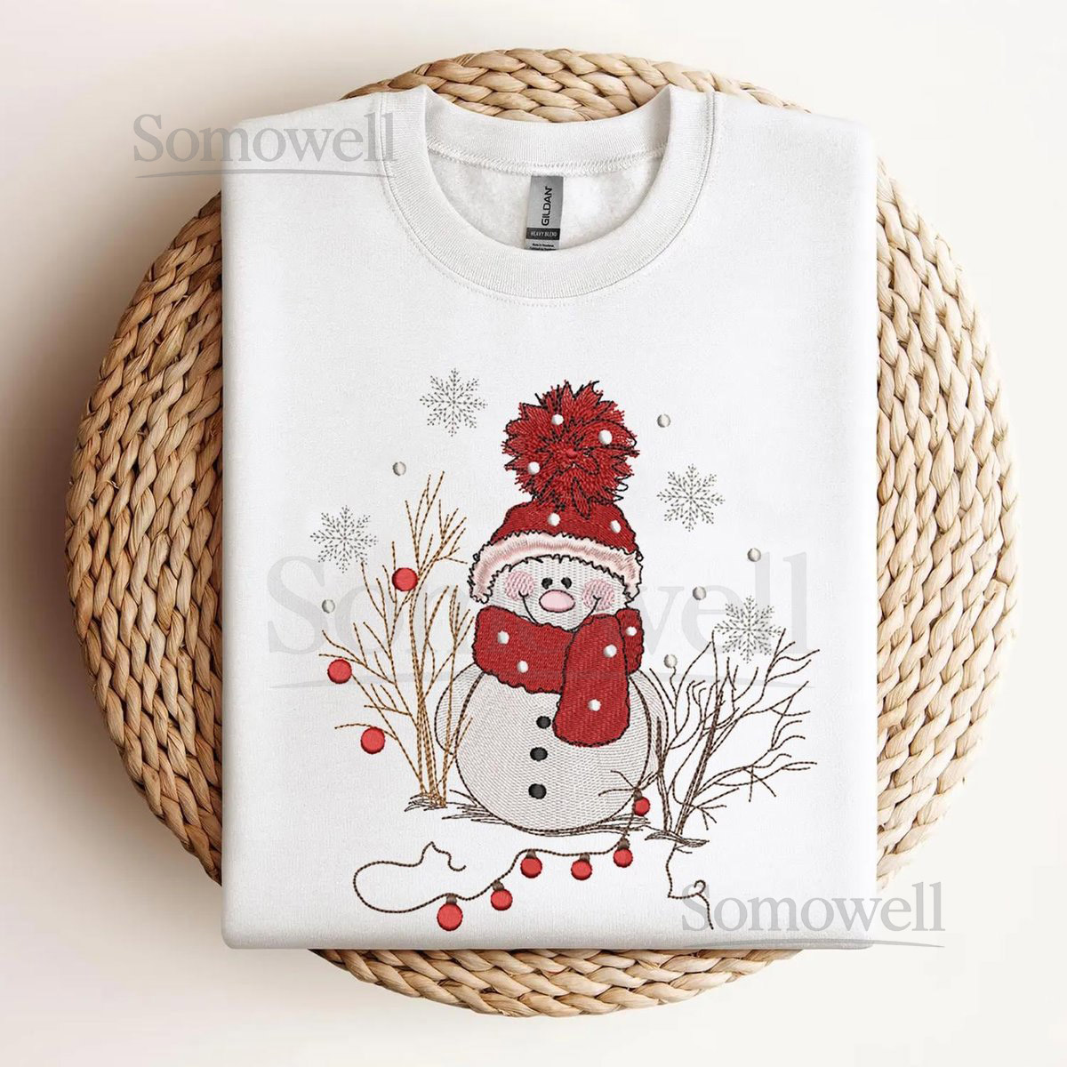 EMBROIDERED Snowman Christmas Shirt Coquette Snowman Embroidery Sweatshirt Merry Christmas T-shirt EMBROIDERED Holiday Xmas 2025 Shirt_96