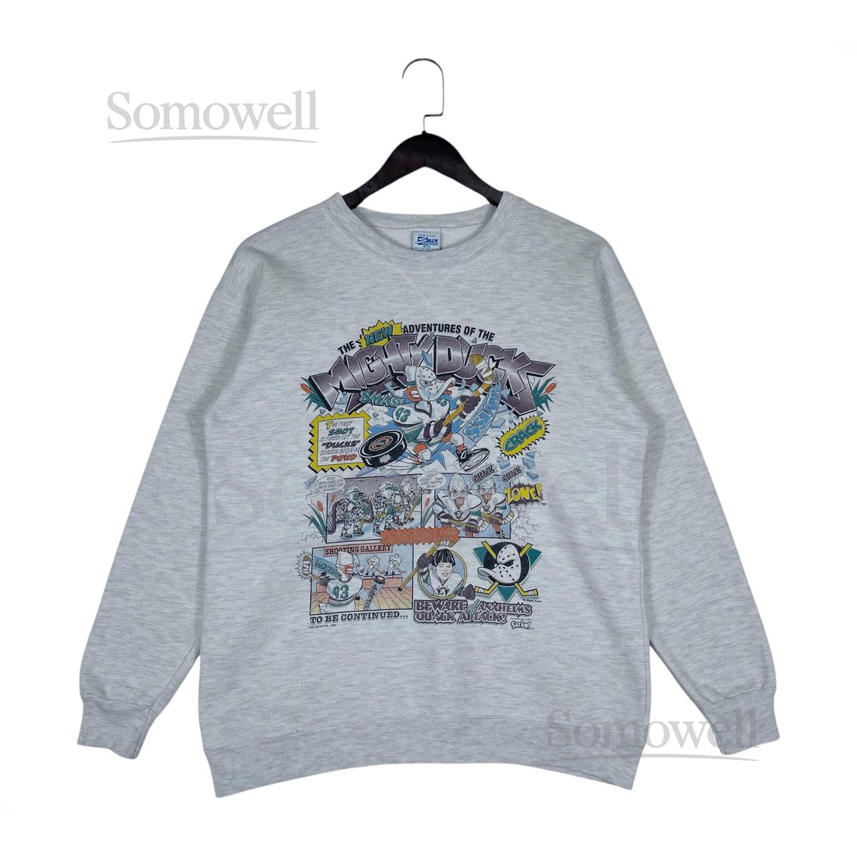 Vintage 1993 The New Adventures of the Mighty Ducks Sweatshirt by Salem Made in USA Gray Comic Style Graphic Crewneck Pullover Size S_674